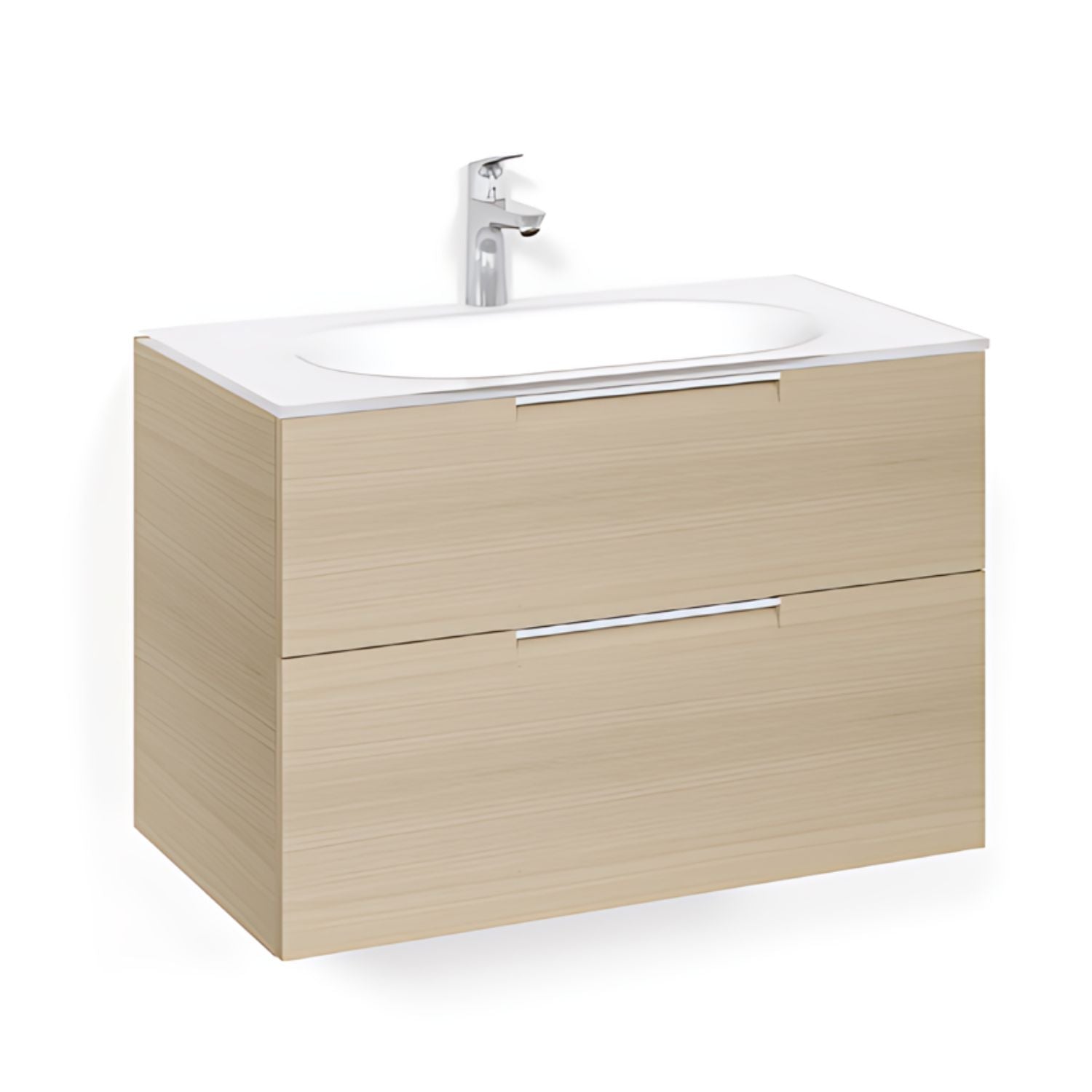 Macro Design CROWN Grip Servantskap 2-skuff - med Glasservant Eik / 80cm / Glass Edge hvit Macro Design Møbelpakke bad BUN-FSK80EJVG