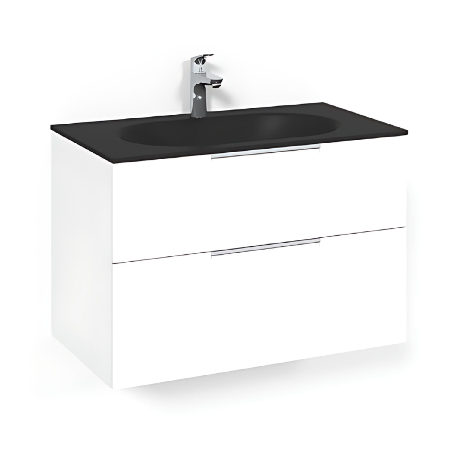 Macro Design CROWN Grip Servantskap 2-skuff - med Glasservant Hvit / 80cm / Glass Edge svart Macro Design Møbelpakke bad BUN-FSK80VJSG