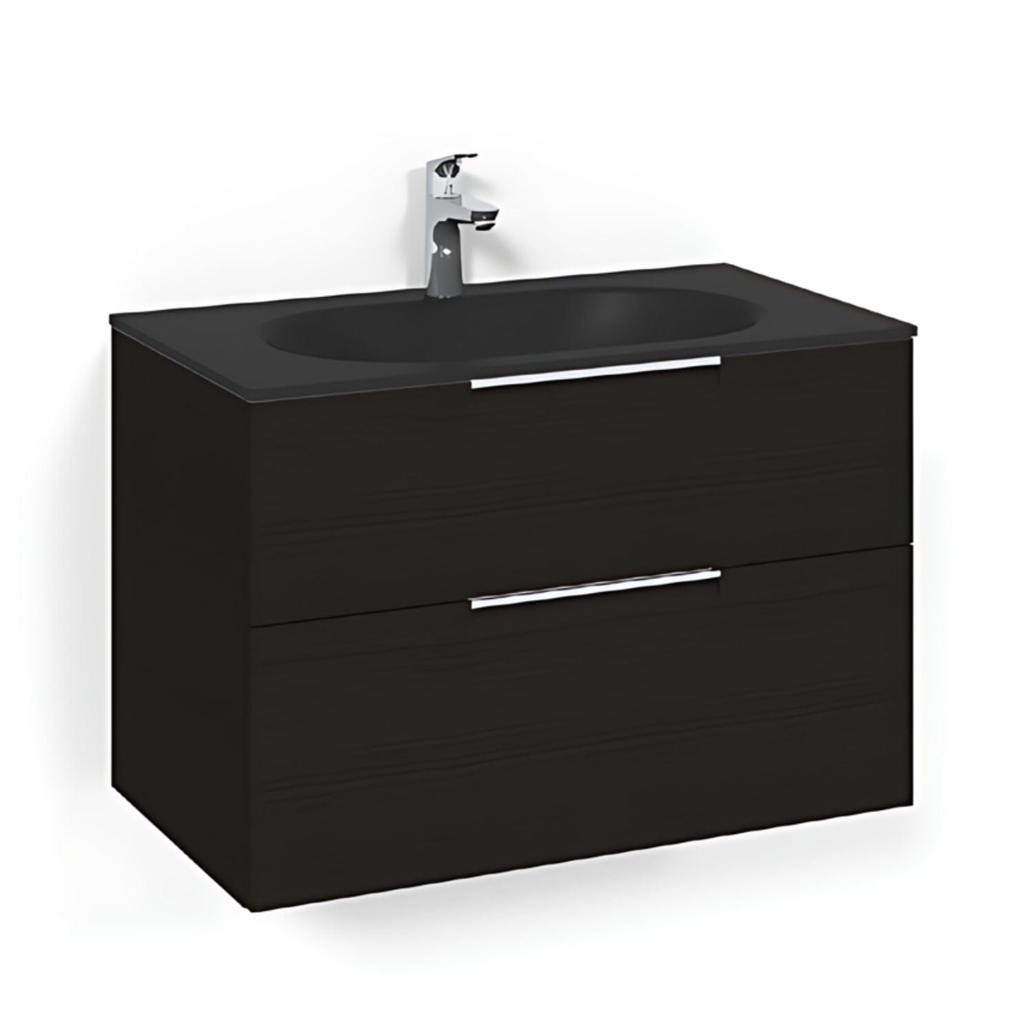 Macro Design CROWN Grip Servantskap 2-skuff - med Glasservant Svart eik / 80cm / Glass Edge svart Macro Design Møbelpakke bad BUN-FSK80SJSG