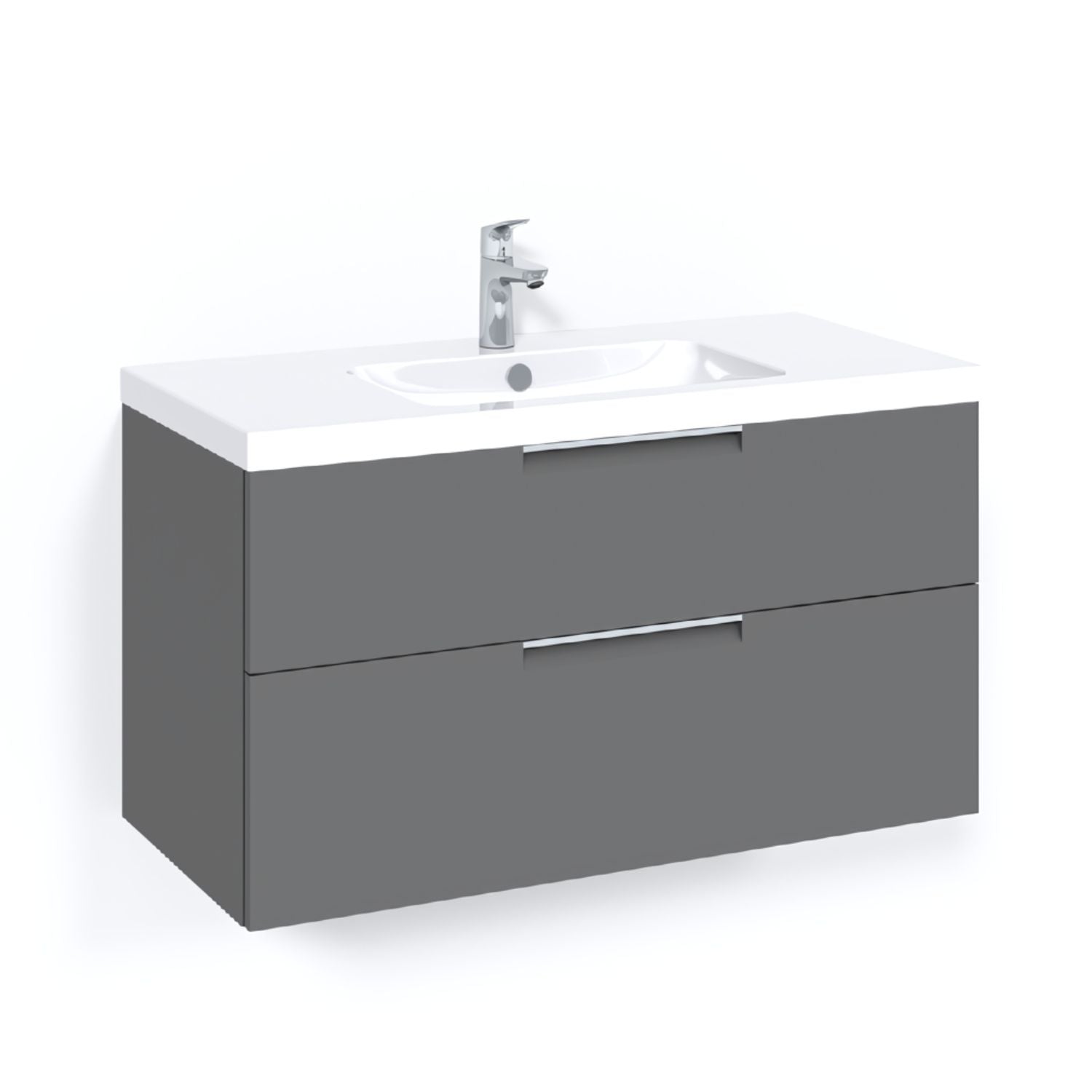 Macro Design CROWN Grip Servantskap 2 skuff - med LIGHT servant Antrasitt / 100cm / Light 45 Macro Design Møbelpakke bad BUN-FSK100AJL45