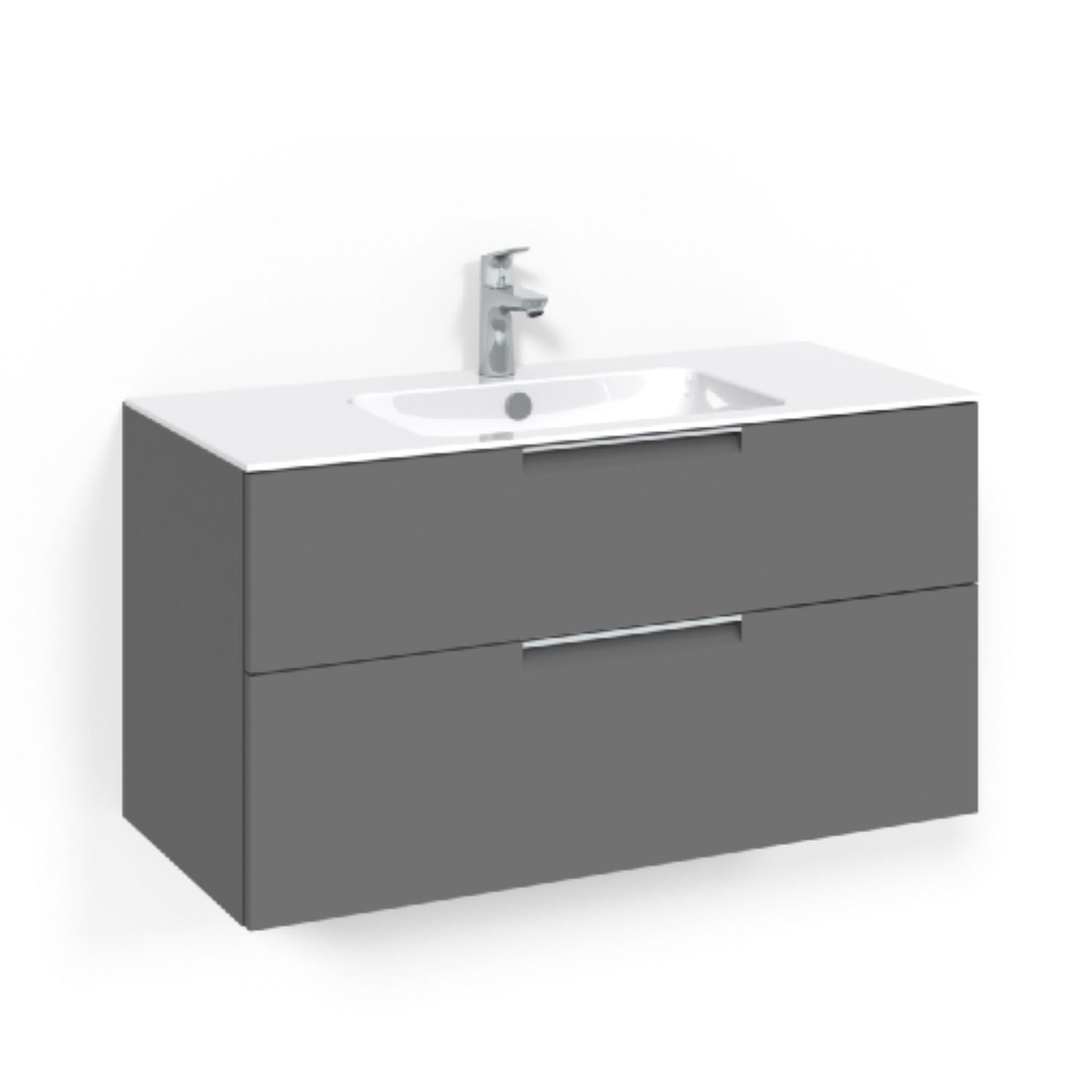 Macro Design CROWN Grip Servantskap 2 skuff - med LIGHT servant Antrasitt / 100cm / Light 8 Macro Design Møbelpakke bad BUN-FSK100AJL8