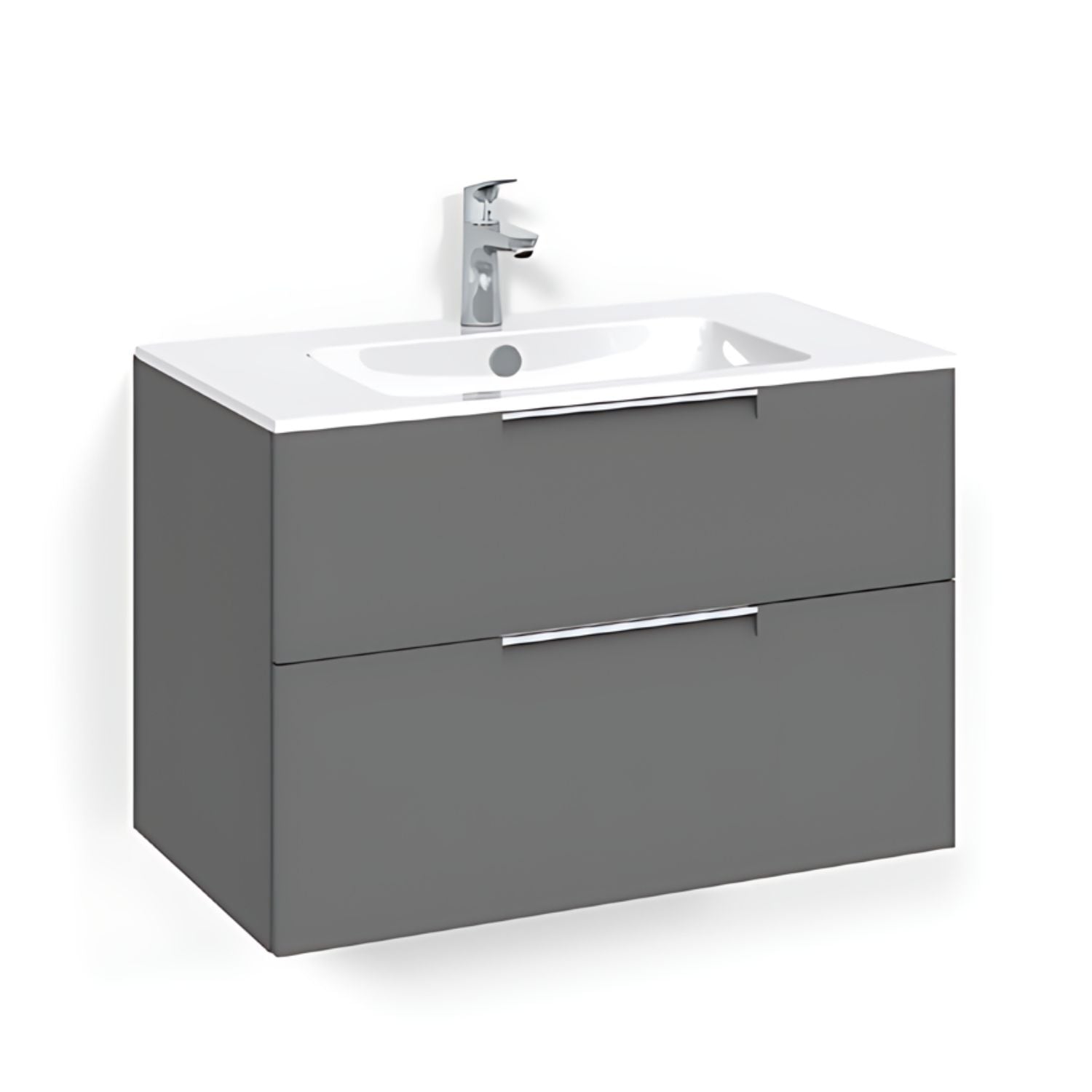 Macro Design CROWN Grip Servantskap 2 skuff - med LIGHT servant Antrasitt / 80cm / Light 14 Macro Design Møbelpakke bad BUN-FSK80AJL14