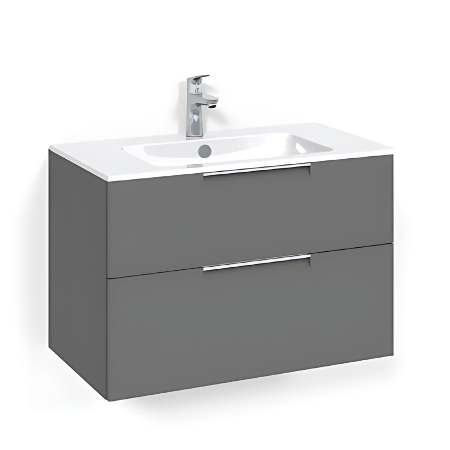 Macro Design CROWN Grip Servantskap 2 skuff - med LIGHT servant Antrasitt / 80cm / Light 8 Macro Design Møbelpakke bad BUN-FSK80AJL8