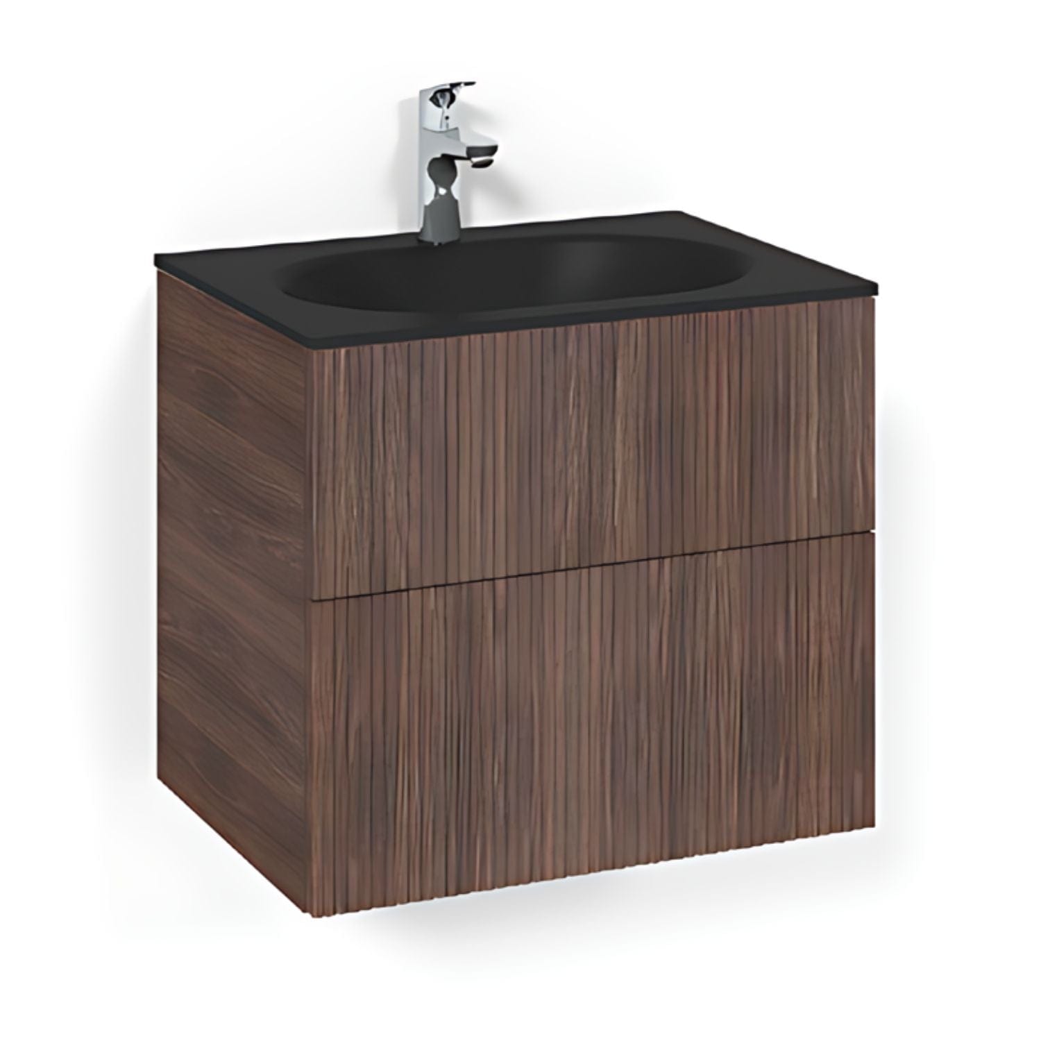 Macro Design CROWN Line/Push-open Servantskap 2-skuff - med Glasservant Brun ask / 60cm / Glass Edge svart Macro Design Møbelpakke bad BUN-FSK60BLPOSG