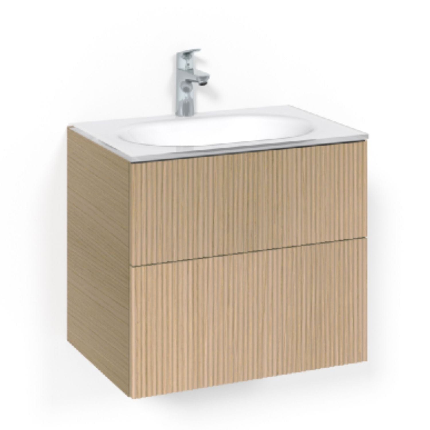 Macro Design CROWN Line/Push-open Servantskap 2-skuff - med Glasservant Eik / 60cm / Glass Edge hvit Macro Design Møbelpakke bad BUN-FSK60ELPOVG