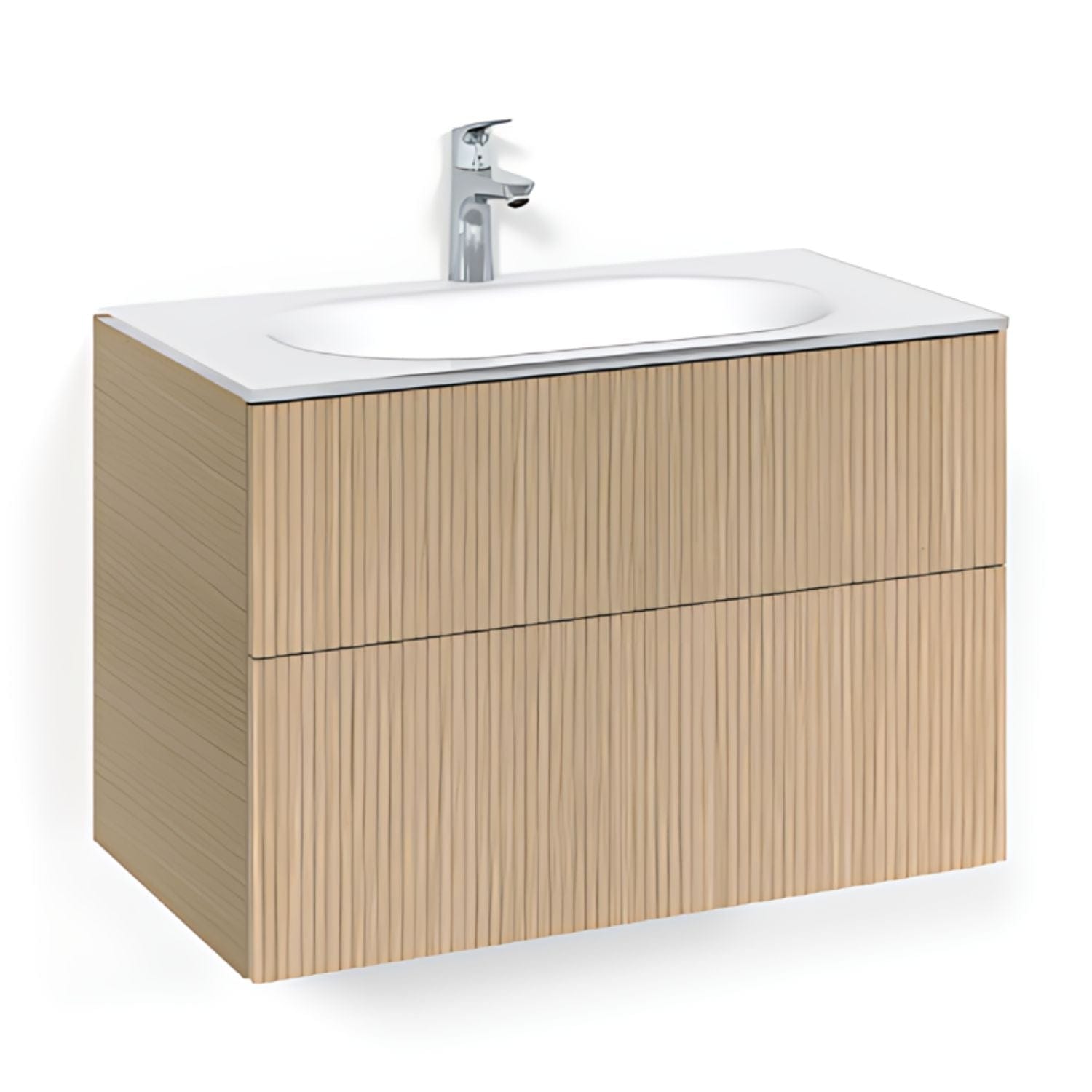 Macro Design CROWN Line/Push-open Servantskap 2-skuff - med Glasservant Eik / 80cm / Glass Edge hvit Macro Design Møbelpakke bad BUN-FSK80ELPOVG