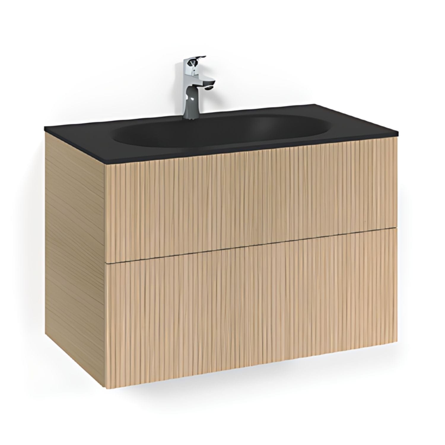 Macro Design CROWN Line/Push-open Servantskap 2-skuff - med Glasservant Eik / 80cm / Glass Edge svart Macro Design Møbelpakke bad BUN-FSK80ELPOSG