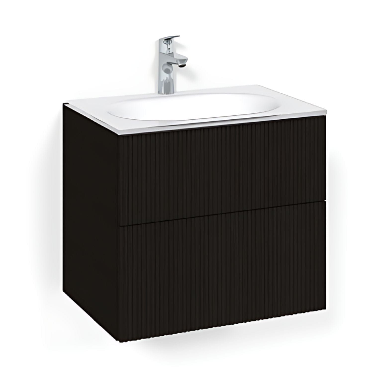 Macro Design CROWN Line/Push-open Servantskap 2-skuff - med Glasservant Svart eik / 60cm / Glass Edge hvit Macro Design Møbelpakke bad BUN-FSK60SLPOVG