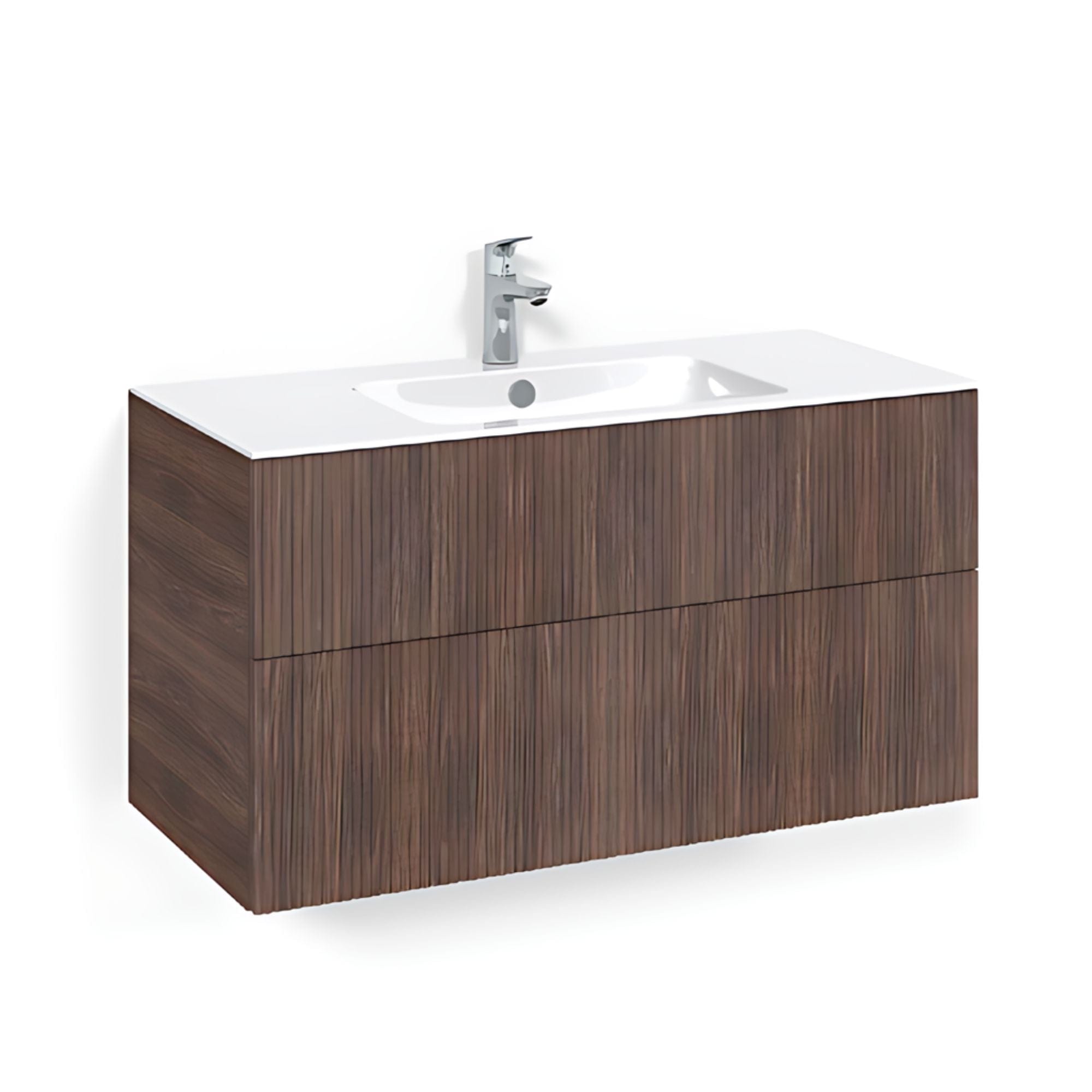 Macro Design CROWN Line/Push-open Servantskap 2 skuff - med LIGHT servant Brun ask / 100cm / Light 8 Macro Design Møbelpakke bad BUN-FSK100BLPOL8