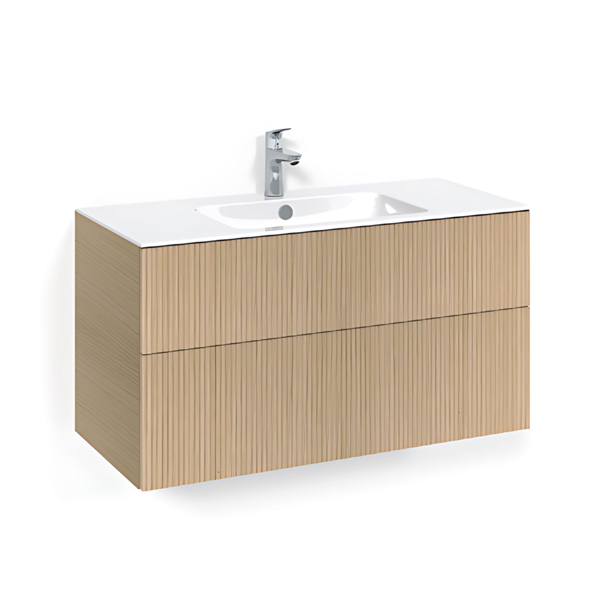 Macro Design CROWN Line/Push-open Servantskap 2 skuff - med LIGHT servant Eik / 100cm / Light 8 Macro Design Møbelpakke bad BUN-FSK100ELPOL8