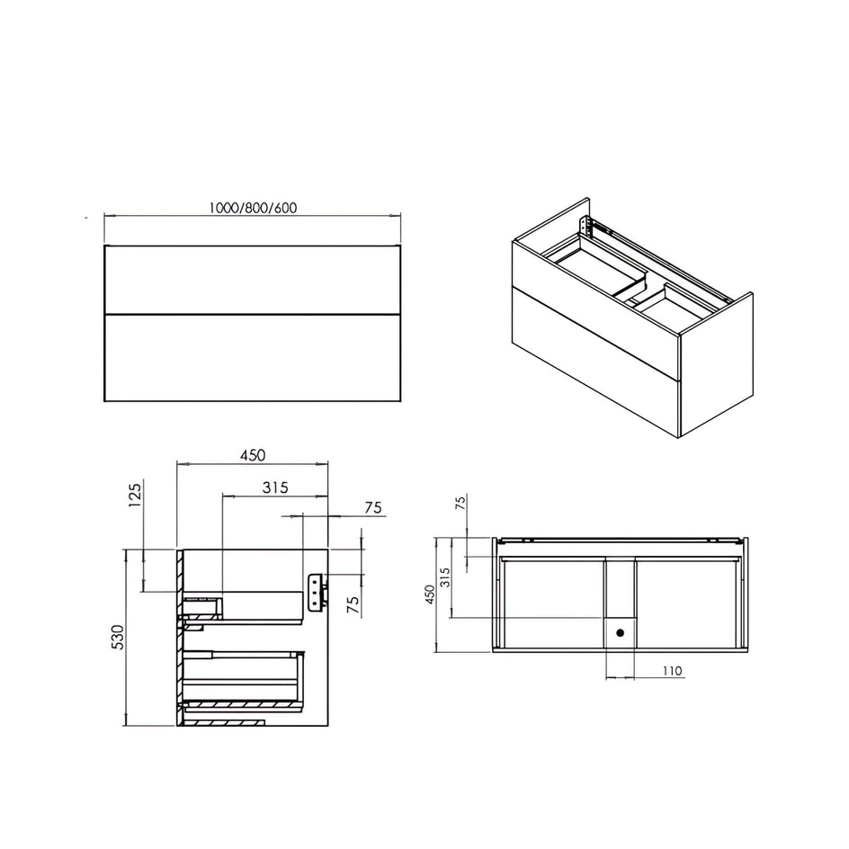 Macro Design CROWN Line/Push-open Servantskap 2 skuff - med LIGHT servant Macro Design Møbelpakke bad