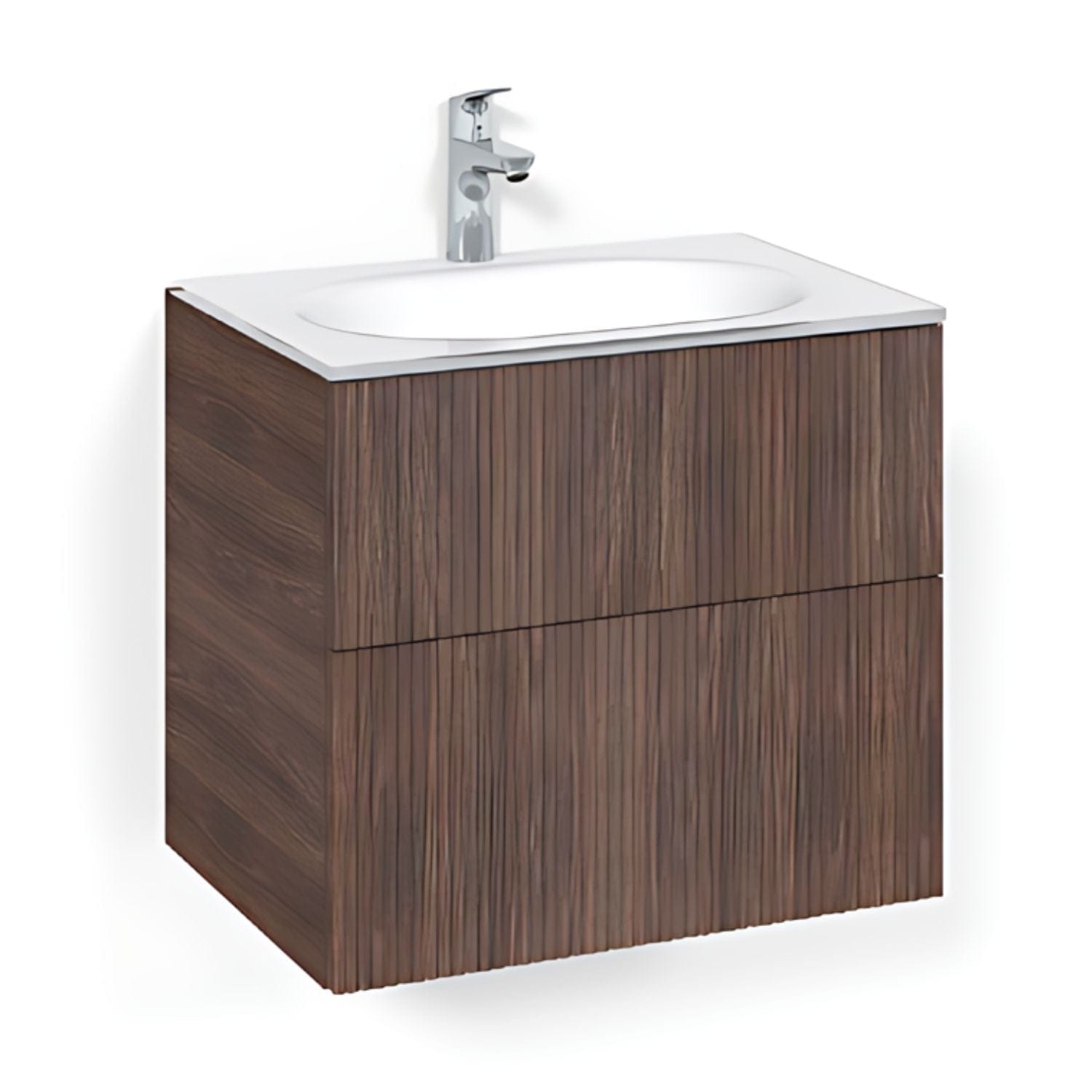 Macro Design CROWN Line Servantskap 2-skuff - med Glasservant Brun ask / 60cm / Glass Edge hvit Macro Design Møbelpakke bad BUN-FSK60BLVG