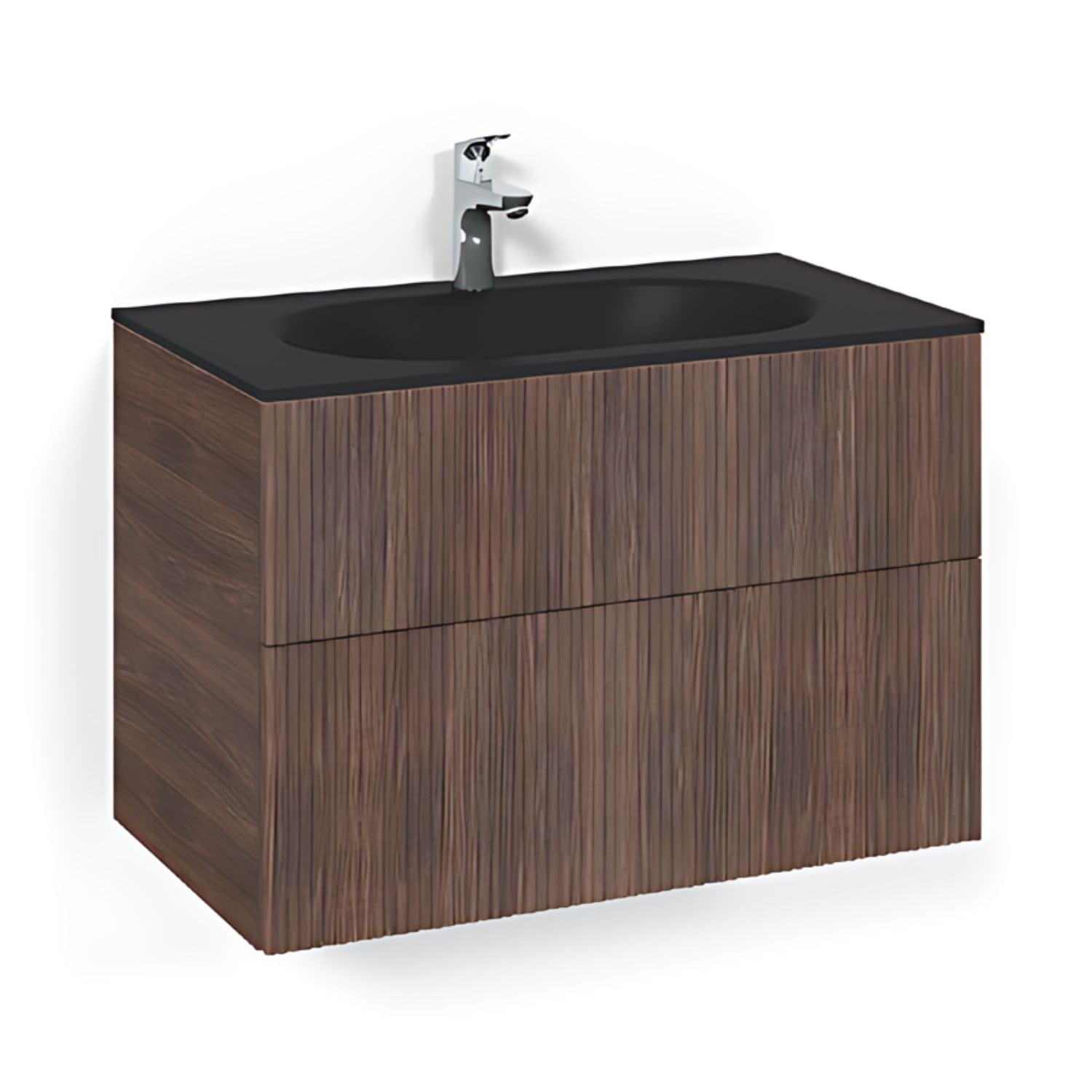 Macro Design CROWN Line Servantskap 2-skuff - med Glasservant Brun ask / 80cm / Glass Edge svart Macro Design Møbelpakke bad BUN-FSK80BLSG