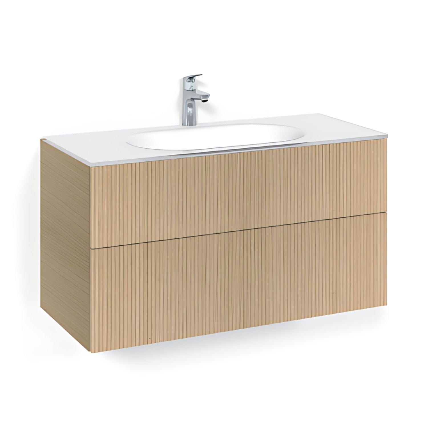 Macro Design CROWN Line Servantskap 2-skuff - med Glasservant Eik / 100cm / Glass Edge hvit Macro Design Møbelpakke bad BUN-FSK100ELVG