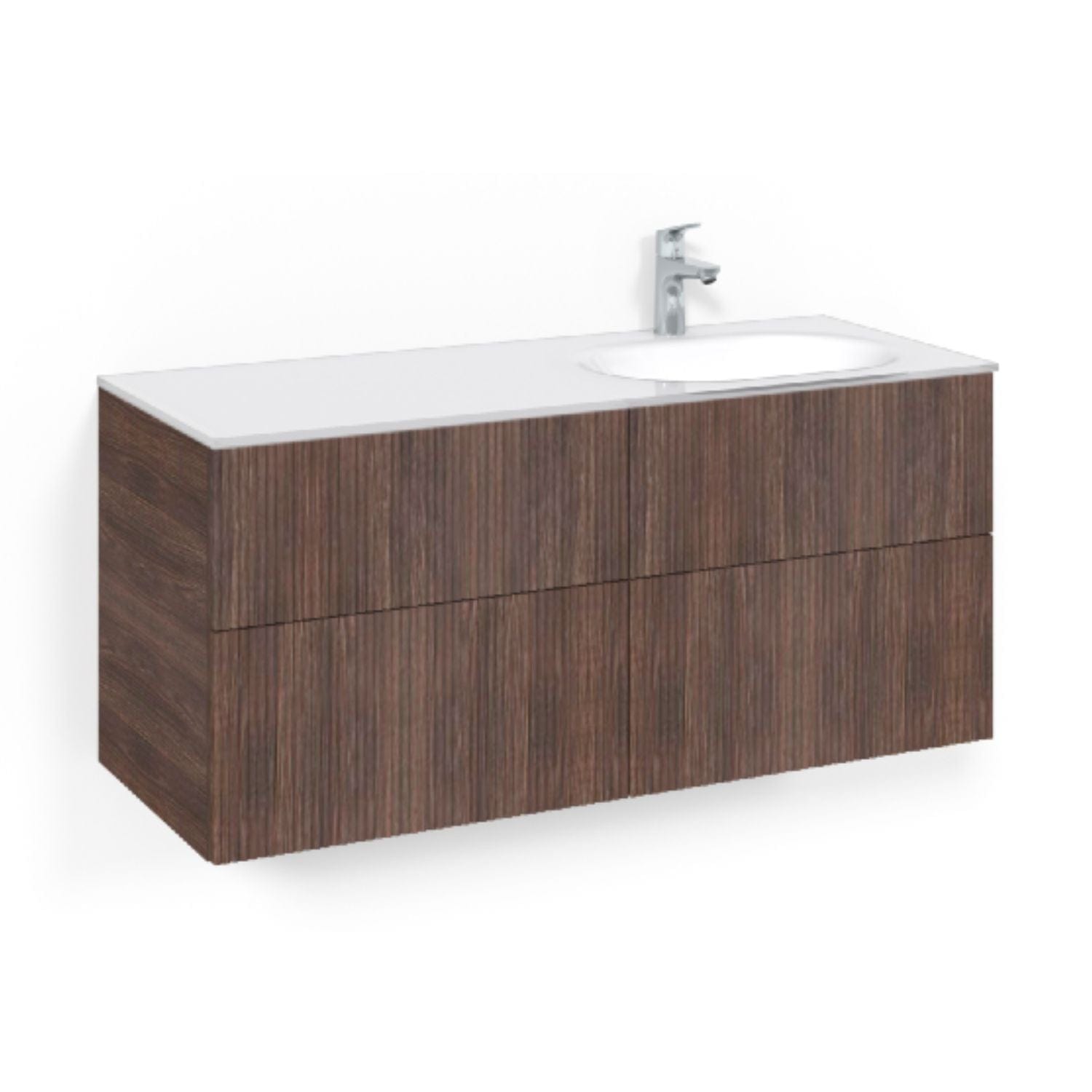 Macro Design CROWN Line Servantskap 4-skuff - med Høyre Glasservant 120cm Brun ask / Line / Glass Edge hvit Macro Design Møbelpakke bad BUN-FSK120BLVGHH