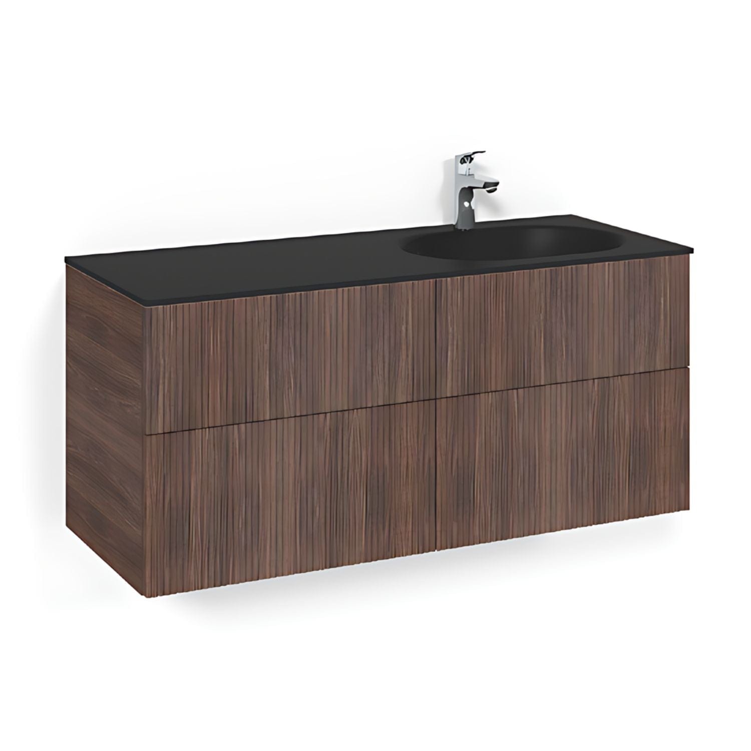 Macro Design CROWN Line Servantskap 4-skuff - med Høyre Glasservant 120cm Brun ask / Line / Glass Edge svart Macro Design Møbelpakke bad BUN-FSK120BLSGHH