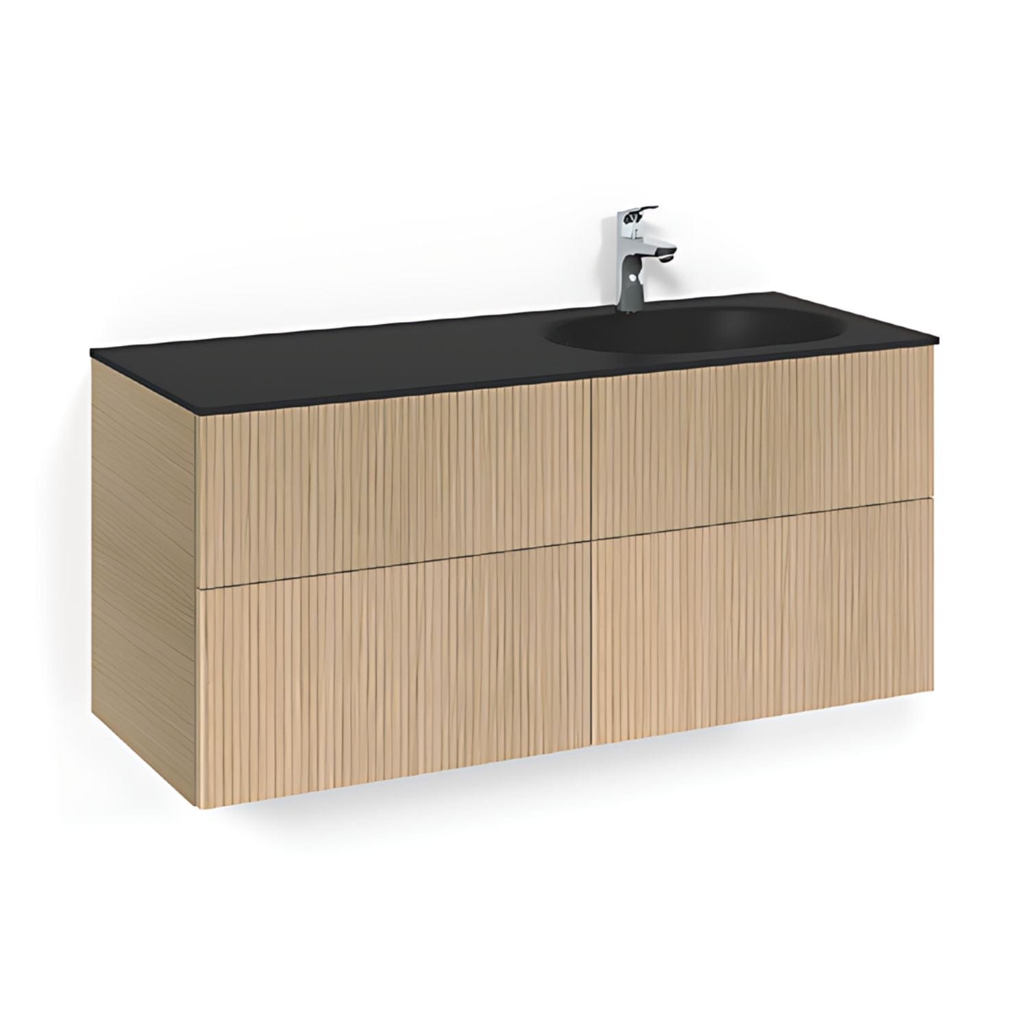 Macro Design CROWN Line Servantskap 4-skuff - med Høyre Glasservant 120cm Eik / Line / Glass Edge svart Macro Design Møbelpakke bad BUN-FSK120ELSGHH