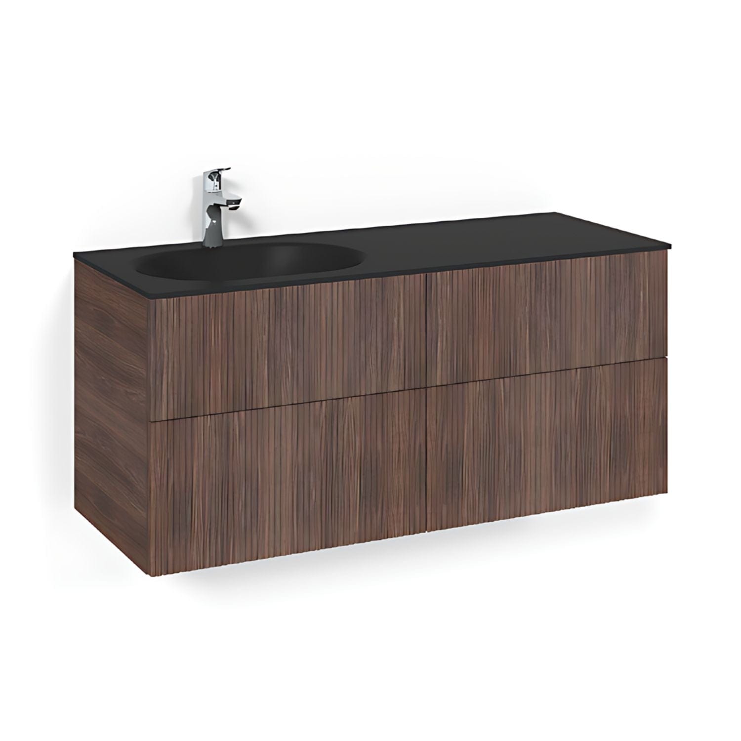 Macro Design CROWN Line Servantskap 4-skuff - med Venstre Glasservant 120cm Brun ask / Line / Glass Edge svart Macro Design Møbelpakke bad BUN-FSK120BLSGVH