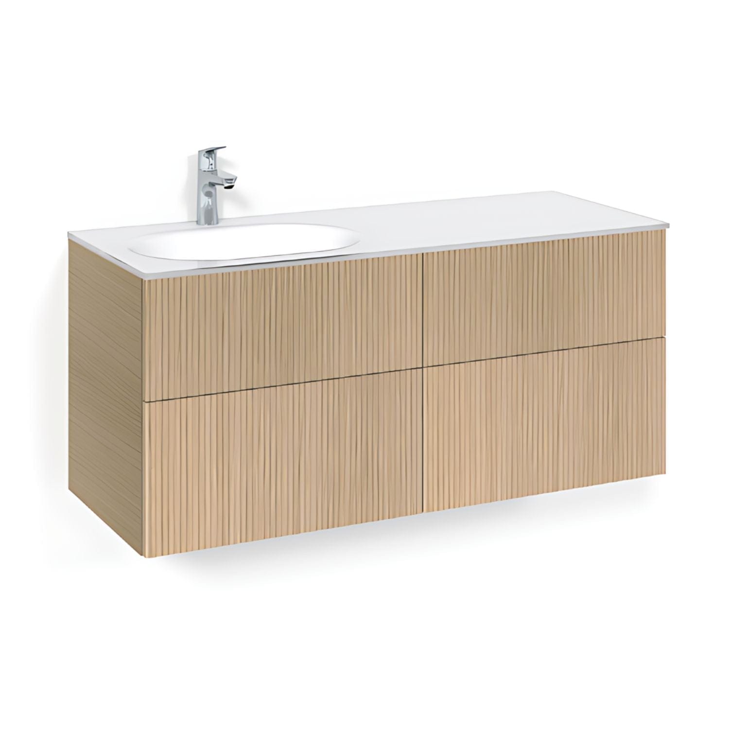 Macro Design CROWN Line Servantskap 4-skuff - med Venstre Glasservant 120cm Eik / Line / Glass Edge hvit Macro Design Møbelpakke bad BUN-FSK120ELVGVH