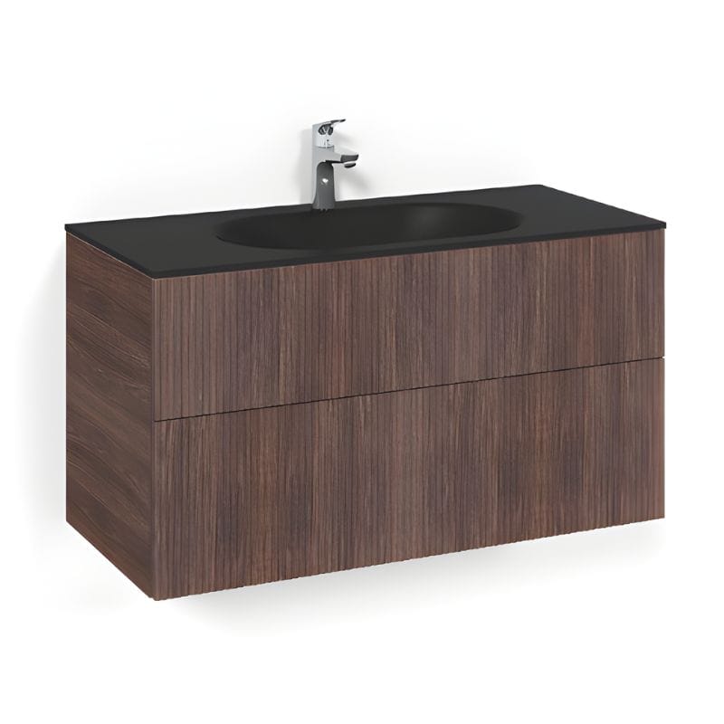 Macro Design CROWN Line Servantskap Glasservant Brun ask / 100cm / Glass Edge svart Macro Design Møbelpakke bad BUN-FSK100BLSG