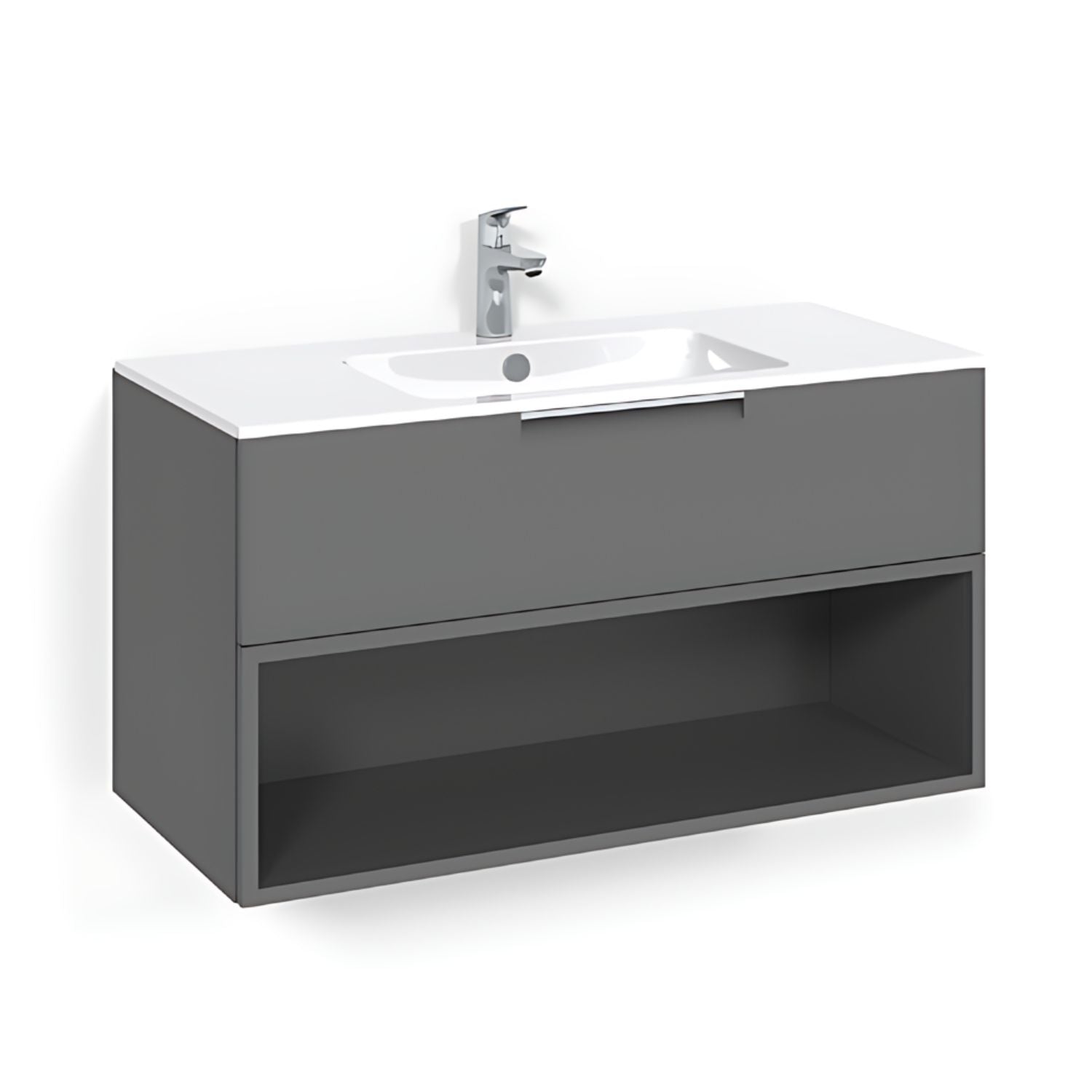 Macro Design CROWN Open box Servantskap 1 skuff - med LIGHT servant Antrasitt / 100cm / Light 14 Macro Design Møbelpakke bad BUN-FSK100AOL14