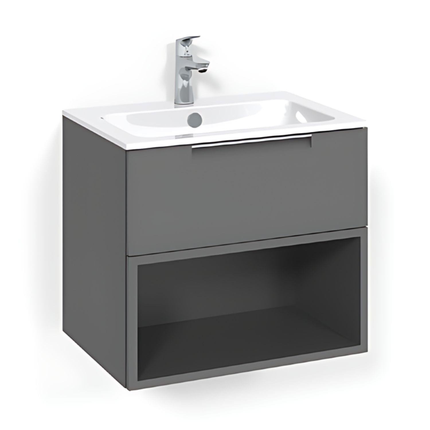 Macro Design CROWN Open box Servantskap 1 skuff - med LIGHT servant Antrasitt / 60cm / Light 14 Macro Design Møbelpakke bad BUN-FSK60AOL14