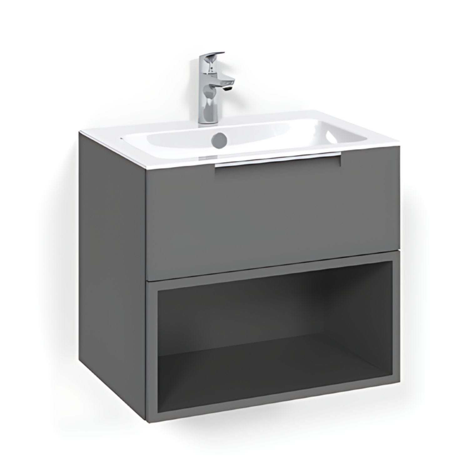 Macro Design CROWN Open box Servantskap 1 skuff - med LIGHT servant Antrasitt / 60cm / Light 8 Macro Design Møbelpakke bad BUN-FSK60AOL8