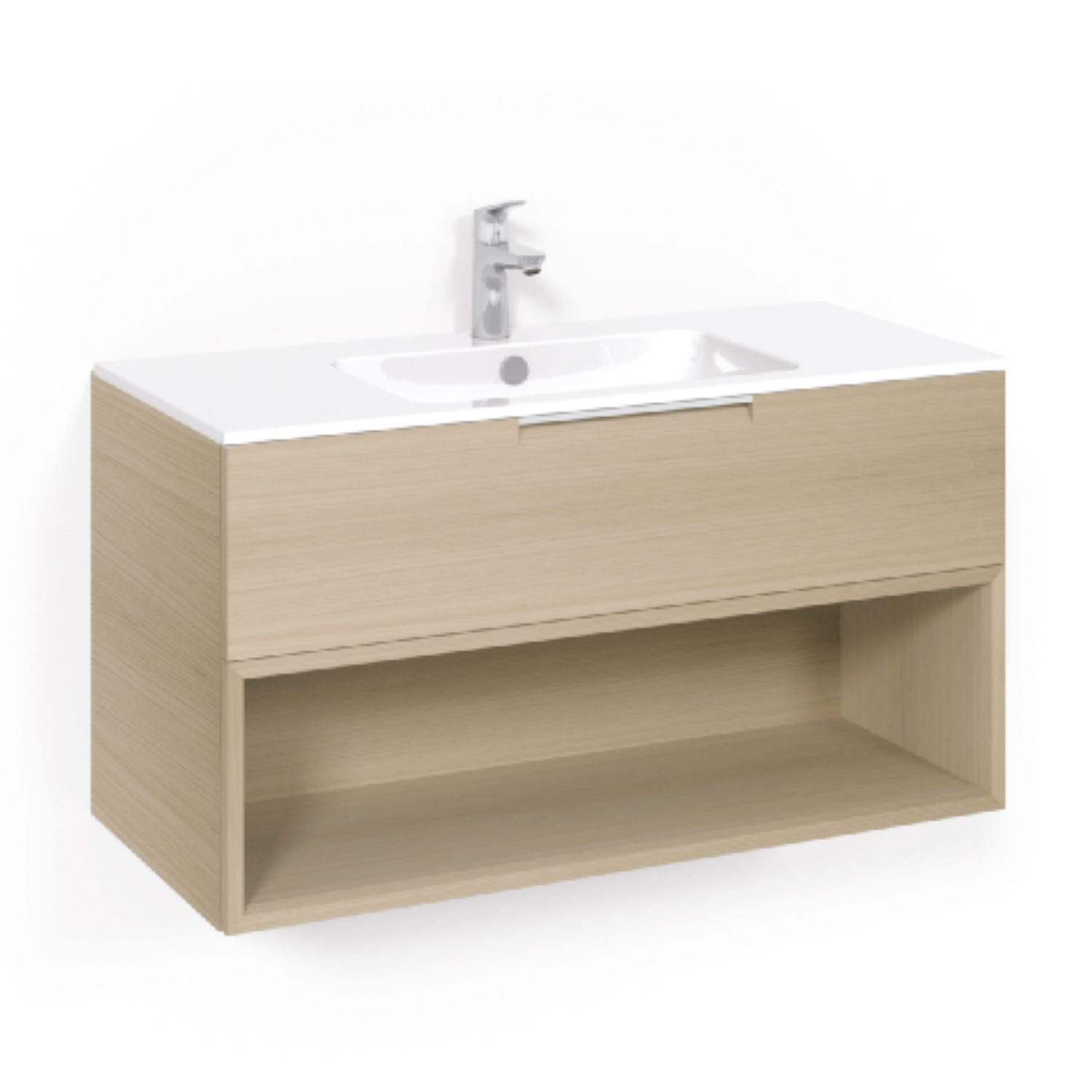 Macro Design CROWN Open box Servantskap 1 skuff - med LIGHT servant Eik / 100cm / Light 14 Macro Design Møbelpakke bad BUN-FSK100EOL14