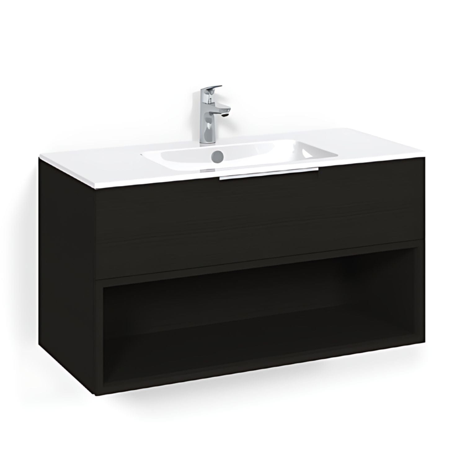 Macro Design CROWN Open box Servantskap 1 skuff - med LIGHT servant Svart eik / 100cm / Light 14 Macro Design Møbelpakke bad BUN-FSK100SOL14