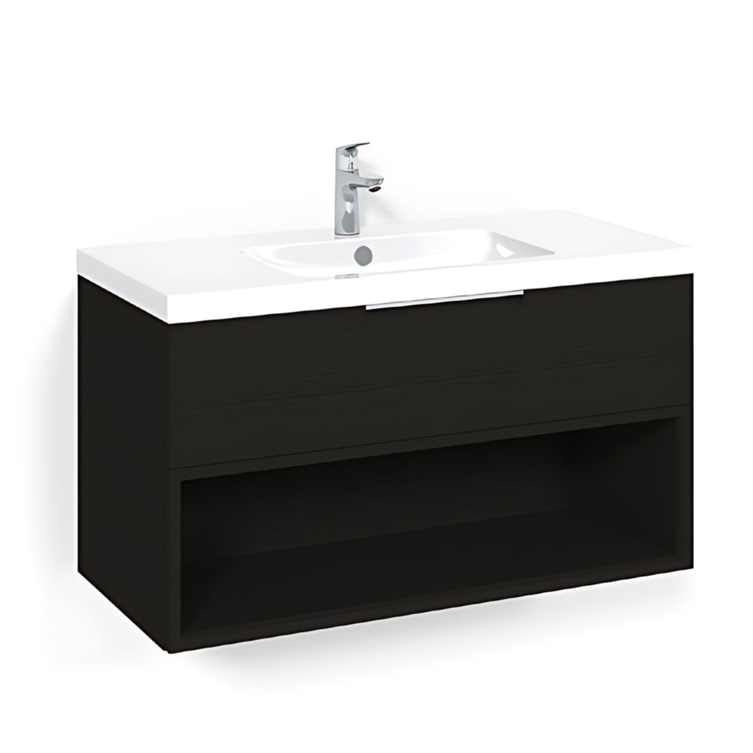 Macro Design CROWN Open box Servantskap 1 skuff - med LIGHT servant Svart eik / 100cm / Light 45 Macro Design Møbelpakke bad BUN-FSK100SOL45