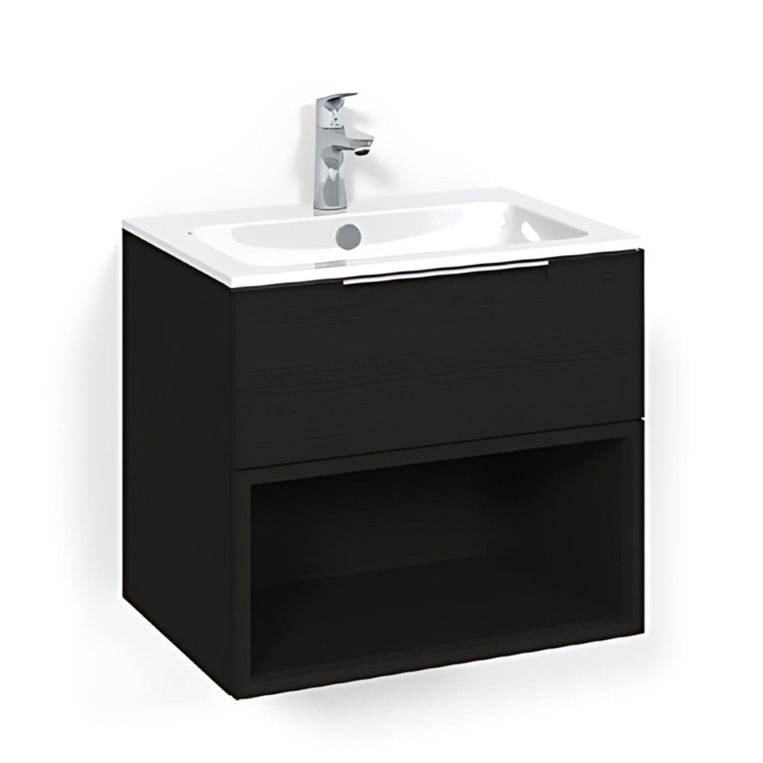 Macro Design CROWN Open box Servantskap 1 skuff - med LIGHT servant Svart eik / 60cm / Light 14 Macro Design Møbelpakke bad BUN-FSK60SOL14