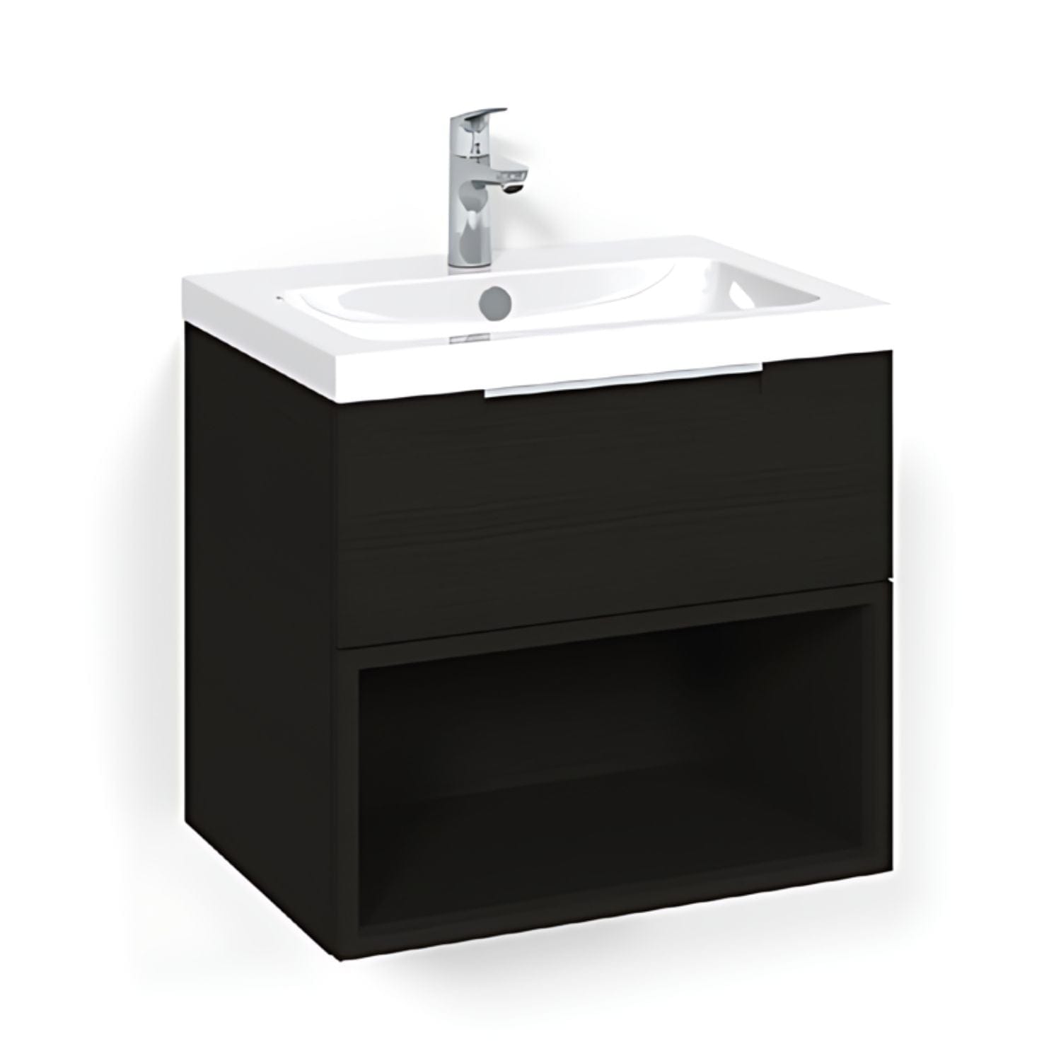 Macro Design CROWN Open box Servantskap 1 skuff - med LIGHT servant Svart eik / 60cm / Light 45 Macro Design Møbelpakke bad BUN-FSK60SOL45