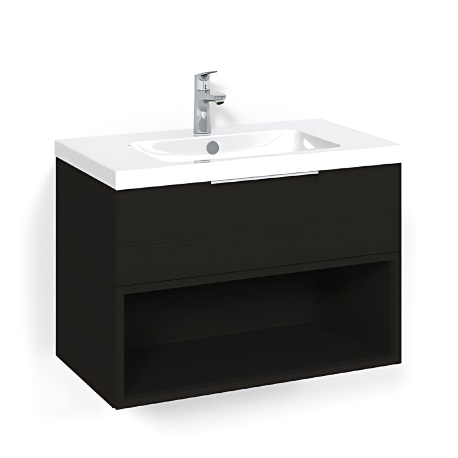 Macro Design CROWN Open box Servantskap 1 skuff - med LIGHT servant Svart eik / 80cm / Light 45 Macro Design Møbelpakke bad BUN-FSK80SOL45