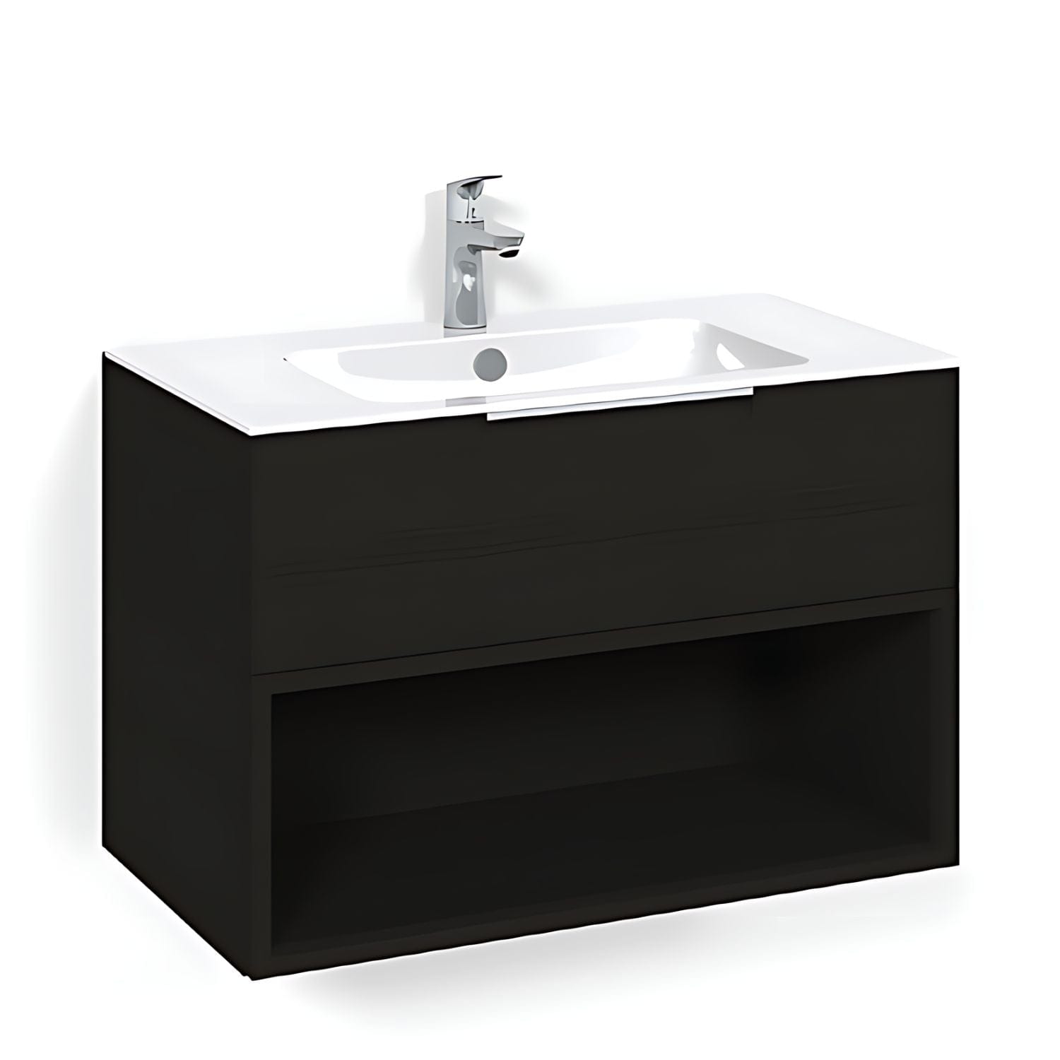 Macro Design CROWN Open box Servantskap 1 skuff - med LIGHT servant Svart eik / 80cm / Light 8 Macro Design Møbelpakke bad BUN-FSK80SOL8