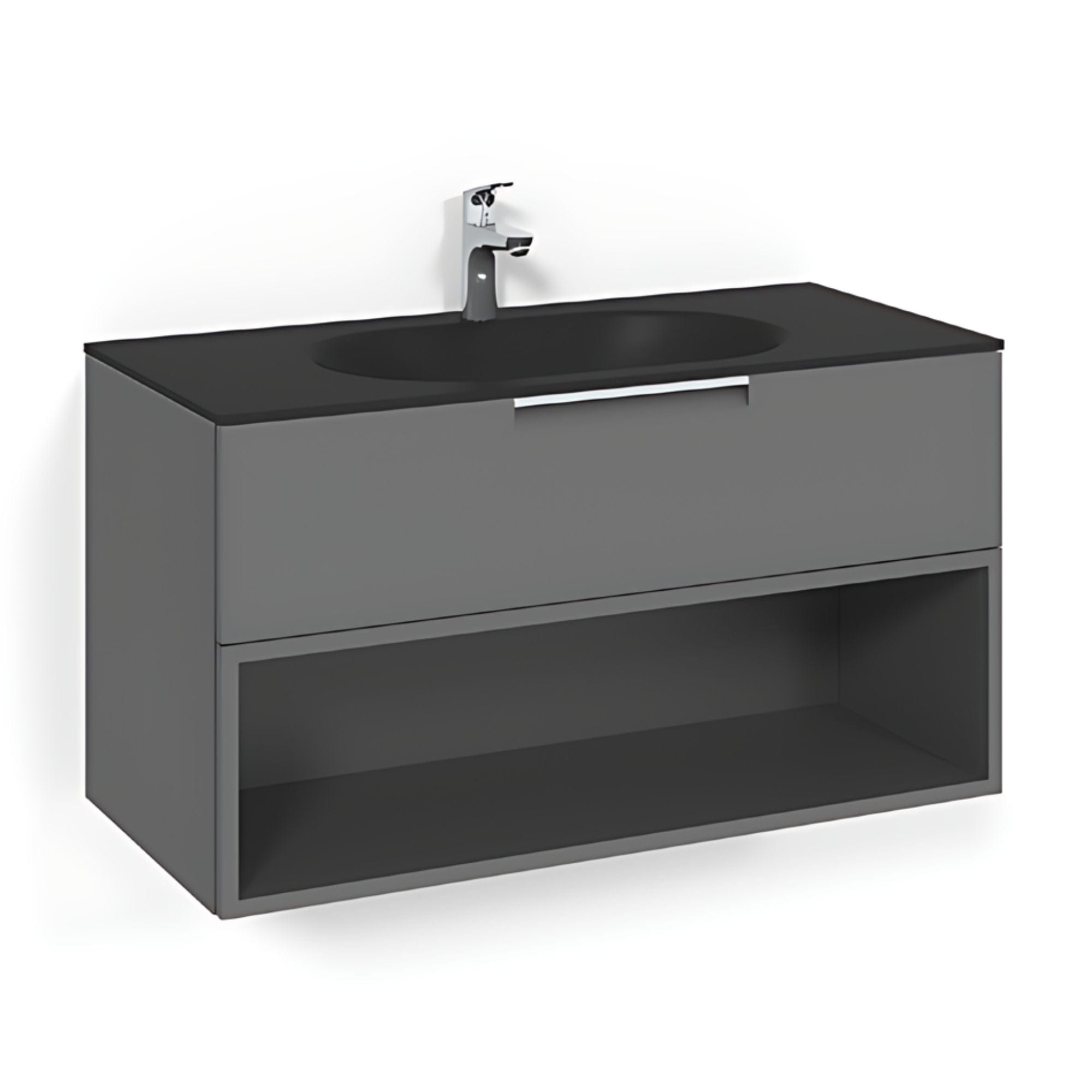 Macro Design CROWN Open box Servantskap 2-skuff - med Glasservant Antrasitt / 100cm / Glass Edge svart Macro Design Møbelpakke bad BUN-FSK100AOSG