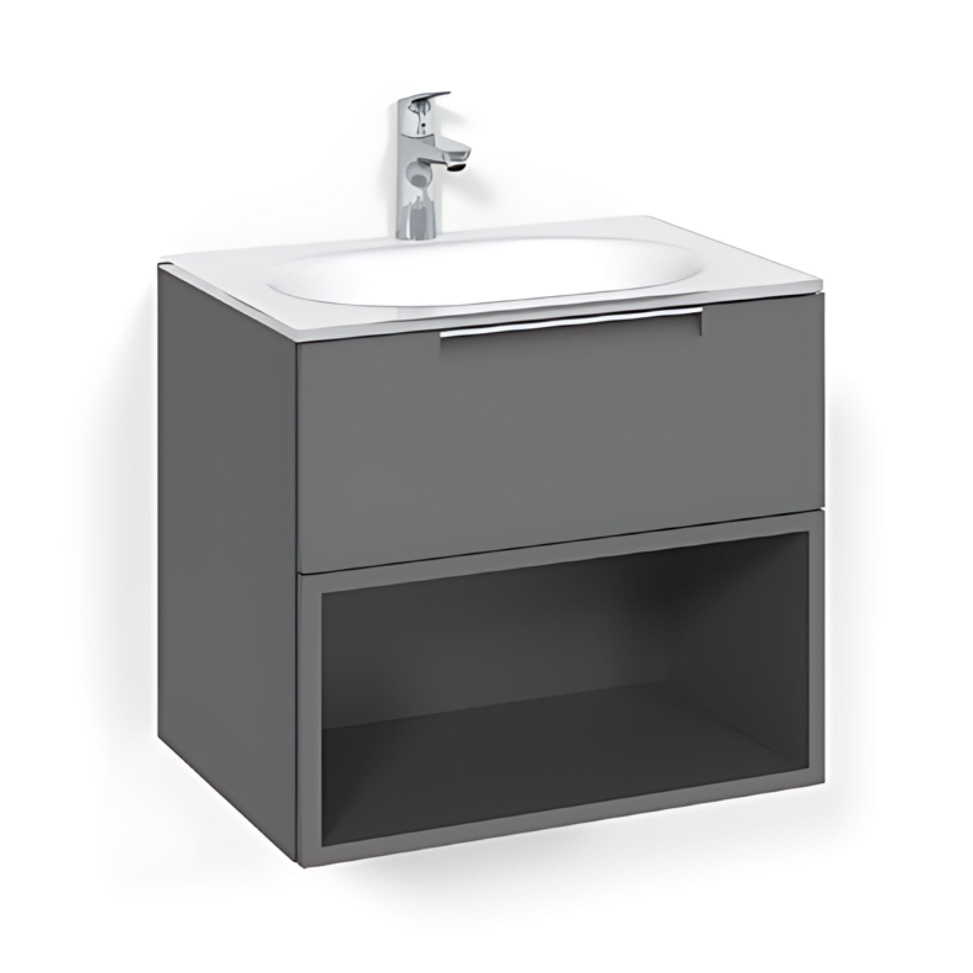 Macro Design CROWN Open box Servantskap 2-skuff - med Glasservant Antrasitt / 60cm / Glass Edge hvit Macro Design Møbelpakke bad BUN-FSK60AOVG