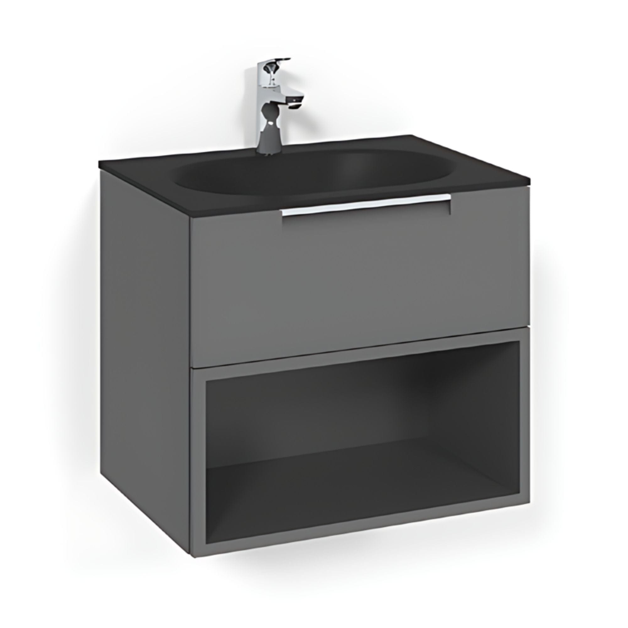 Macro Design CROWN Open box Servantskap 2-skuff - med Glasservant Antrasitt / 60cm / Glass Edge svart Macro Design Møbelpakke bad BUN-FSK60AOSG