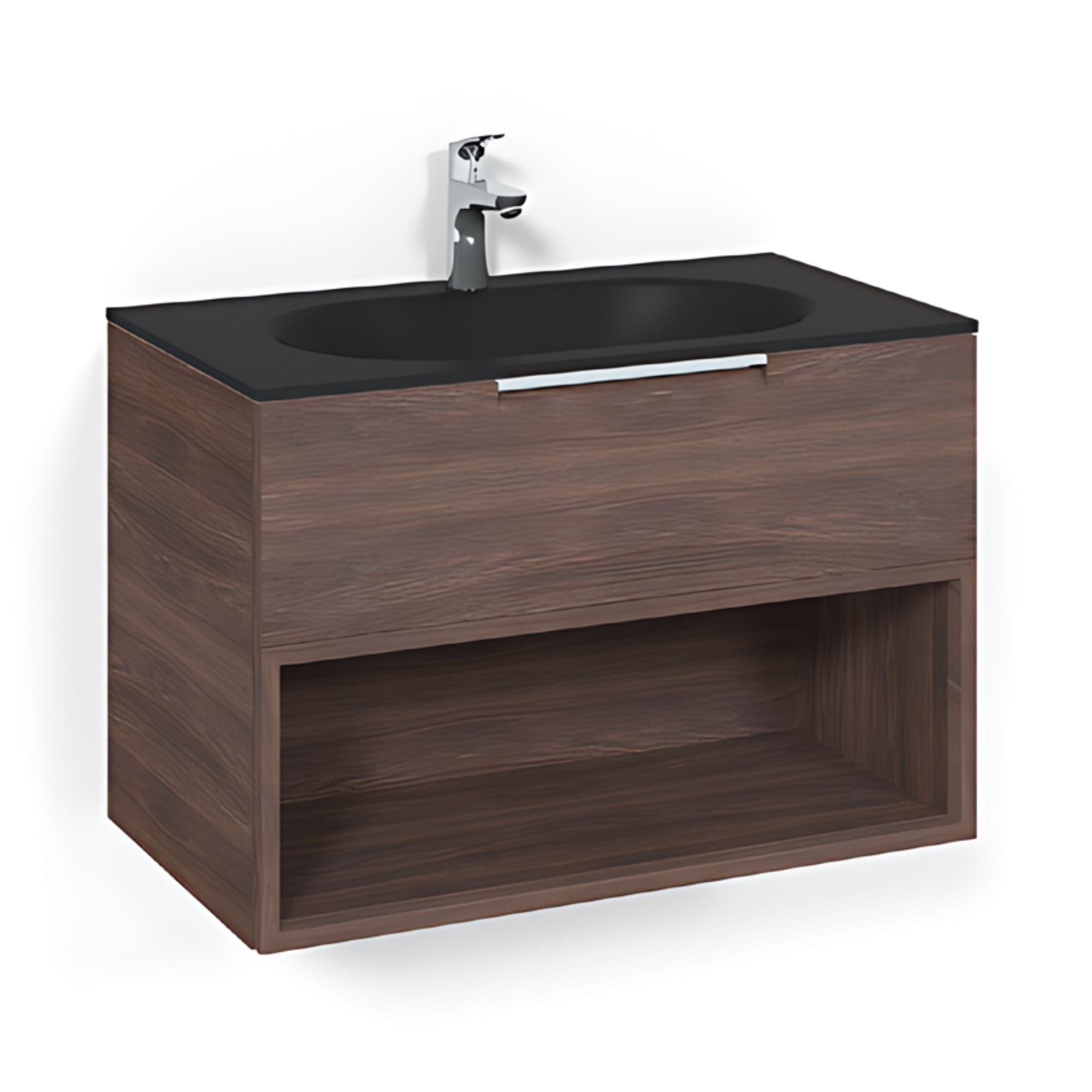 Macro Design CROWN Open box Servantskap 2-skuff - med Glasservant Brun ask / 80cm / Glass Edge svart Macro Design Møbelpakke bad BUN-FSK80BOSG