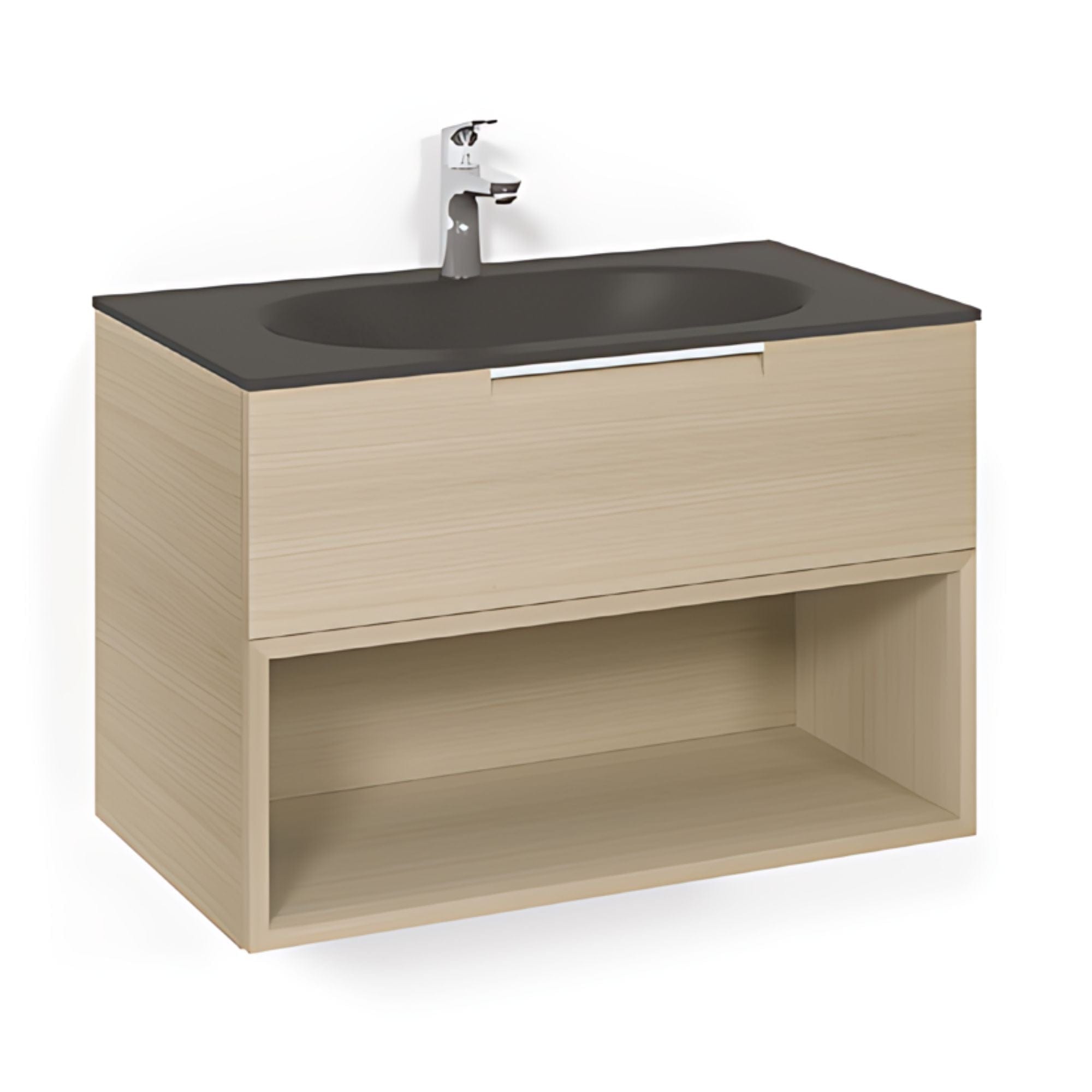 Macro Design CROWN Open box Servantskap 2-skuff - med Glasservant Eik / 80cm / Glass Edge svart Macro Design Møbelpakke bad BUN-FSK80EOSG