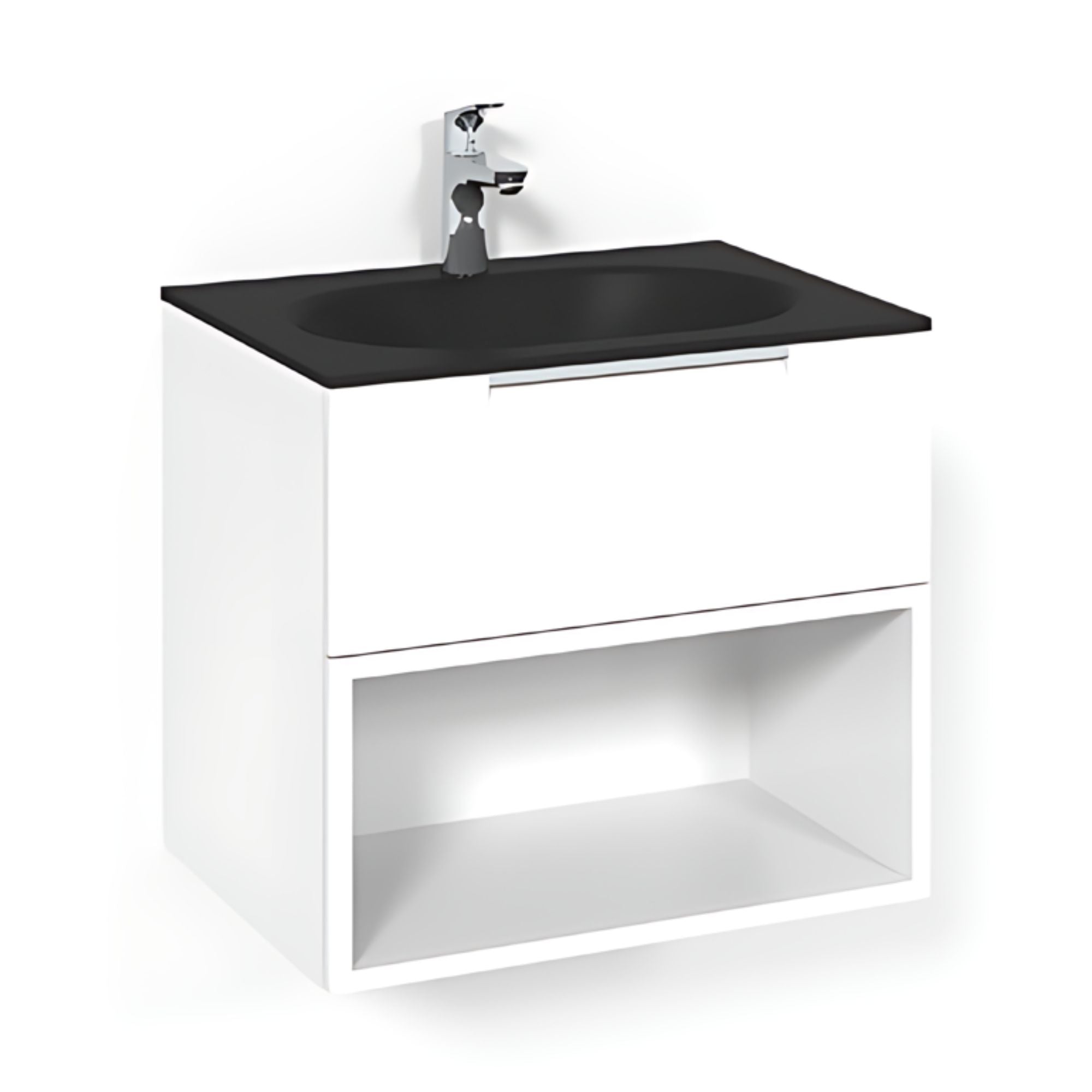 Macro Design CROWN Open box Servantskap 2-skuff - med Glasservant Hvit / 60cm / Glass Edge svart Macro Design Møbelpakke bad BUN-FSK60VOSG