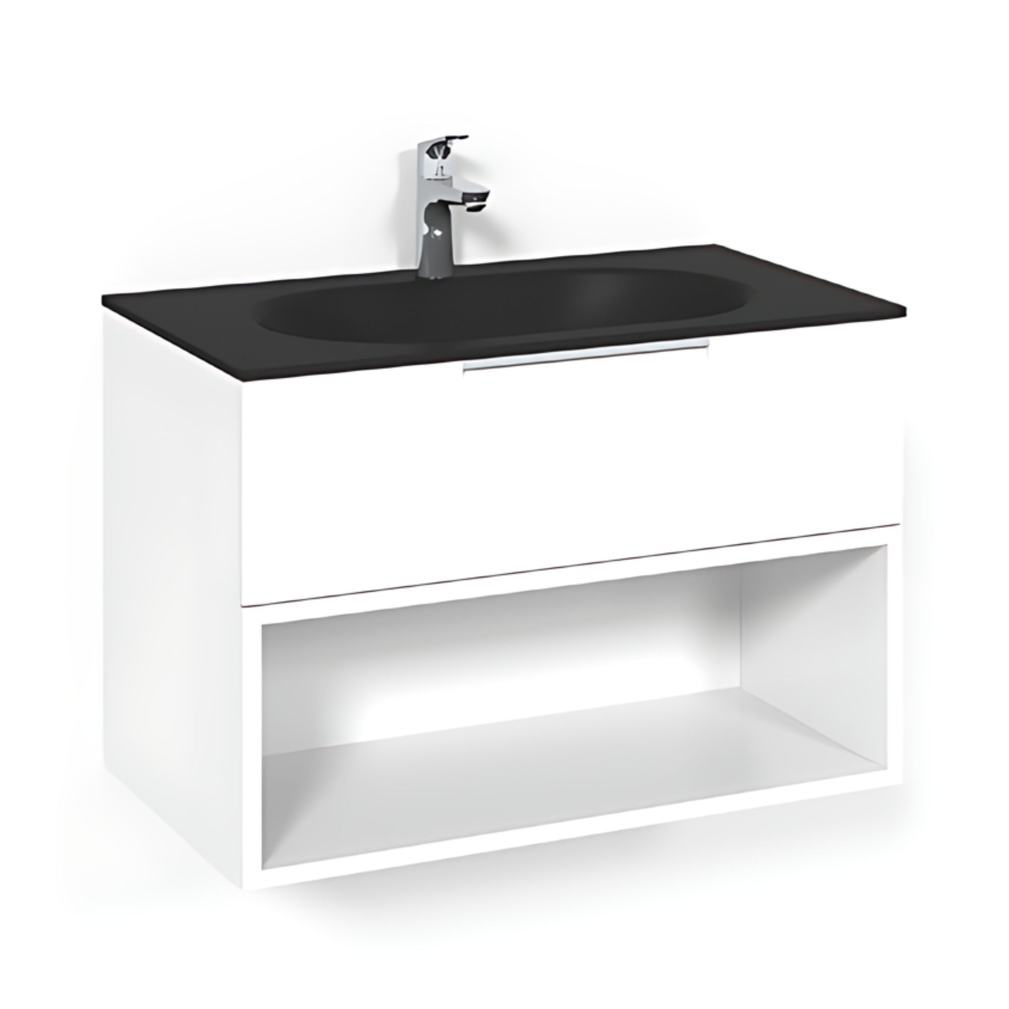 Macro Design CROWN Open box Servantskap 2-skuff - med Glasservant Hvit / 80cm / Glass Edge svart Macro Design Møbelpakke bad BUN-FSK80VOSG