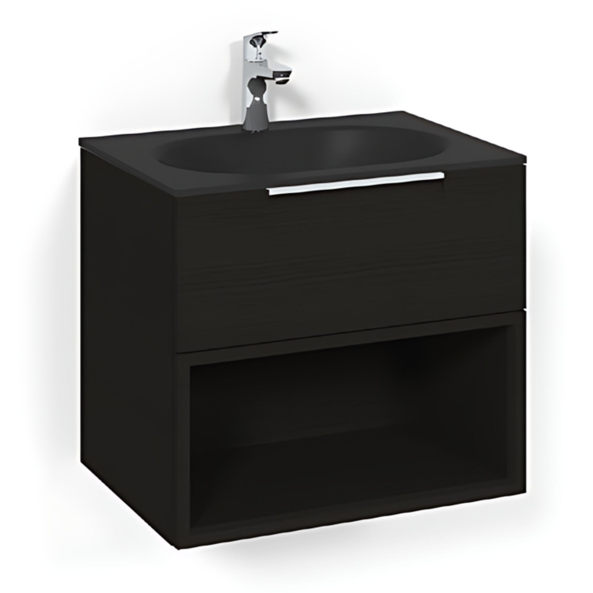 Macro Design CROWN Open box Servantskap 2-skuff - med Glasservant Svart eik / 60cm / Glass Edge svart Macro Design Møbelpakke bad BUN-FSK60SOSG