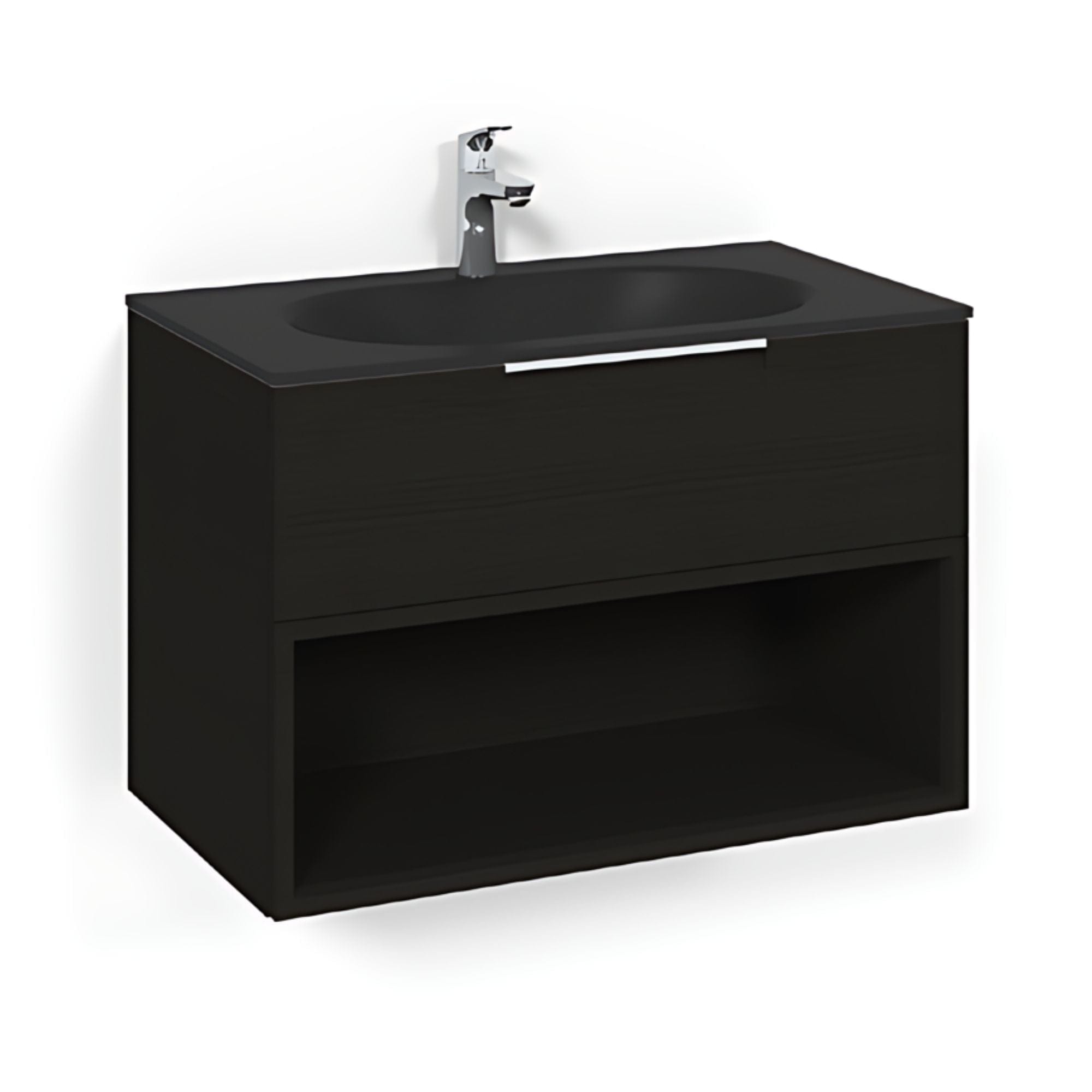 Macro Design CROWN Open box Servantskap 2-skuff - med Glasservant Svart eik / 80cm / Glass Edge svart Macro Design Møbelpakke bad BUN-FSK80SOSG