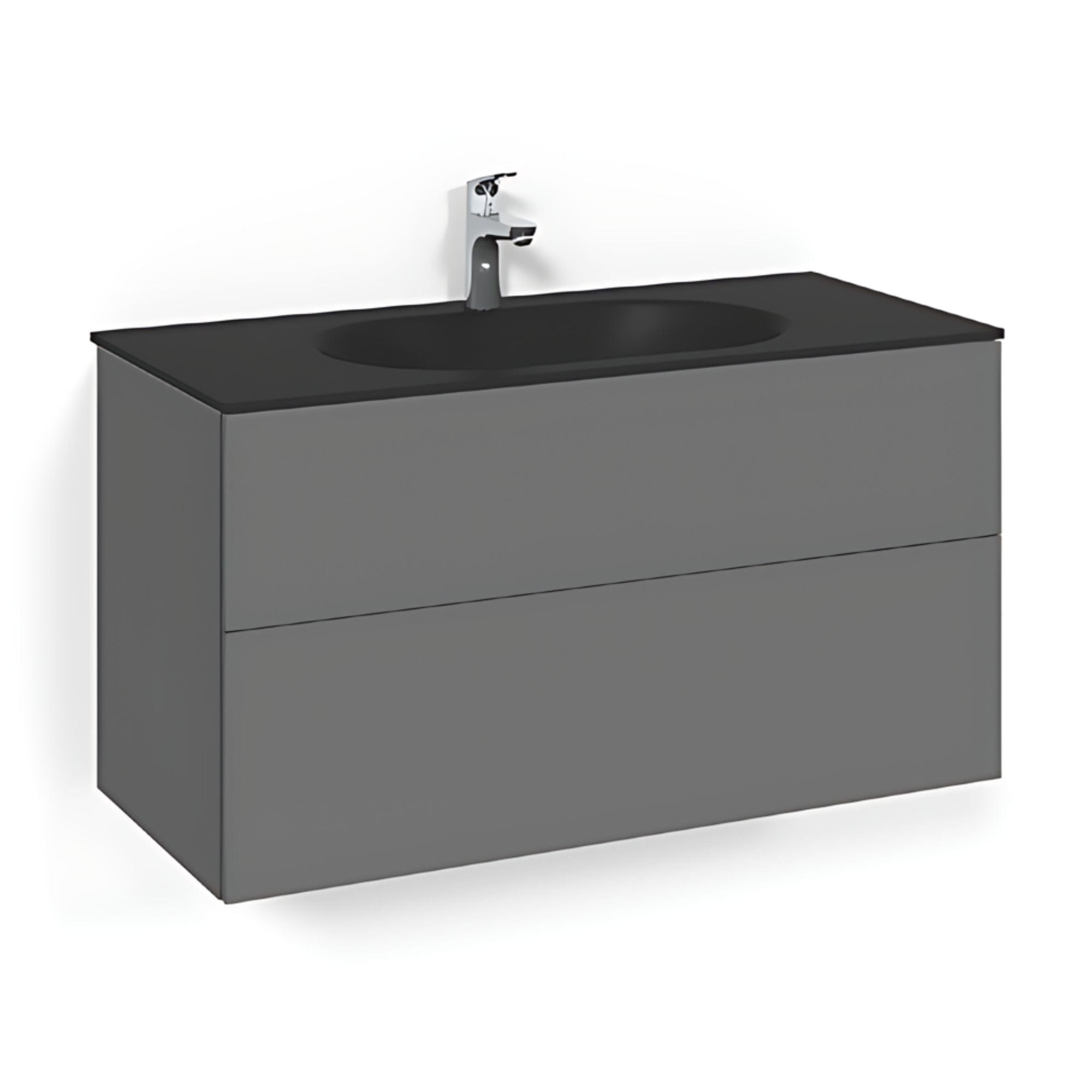 Macro Design CROWN Plain/Push-open Servantskap 2-skuff - med Glasservant Antrasitt / 100cm / Glass Edge svart Macro Design Møbelpakke bad BUN-FSK100APOSG