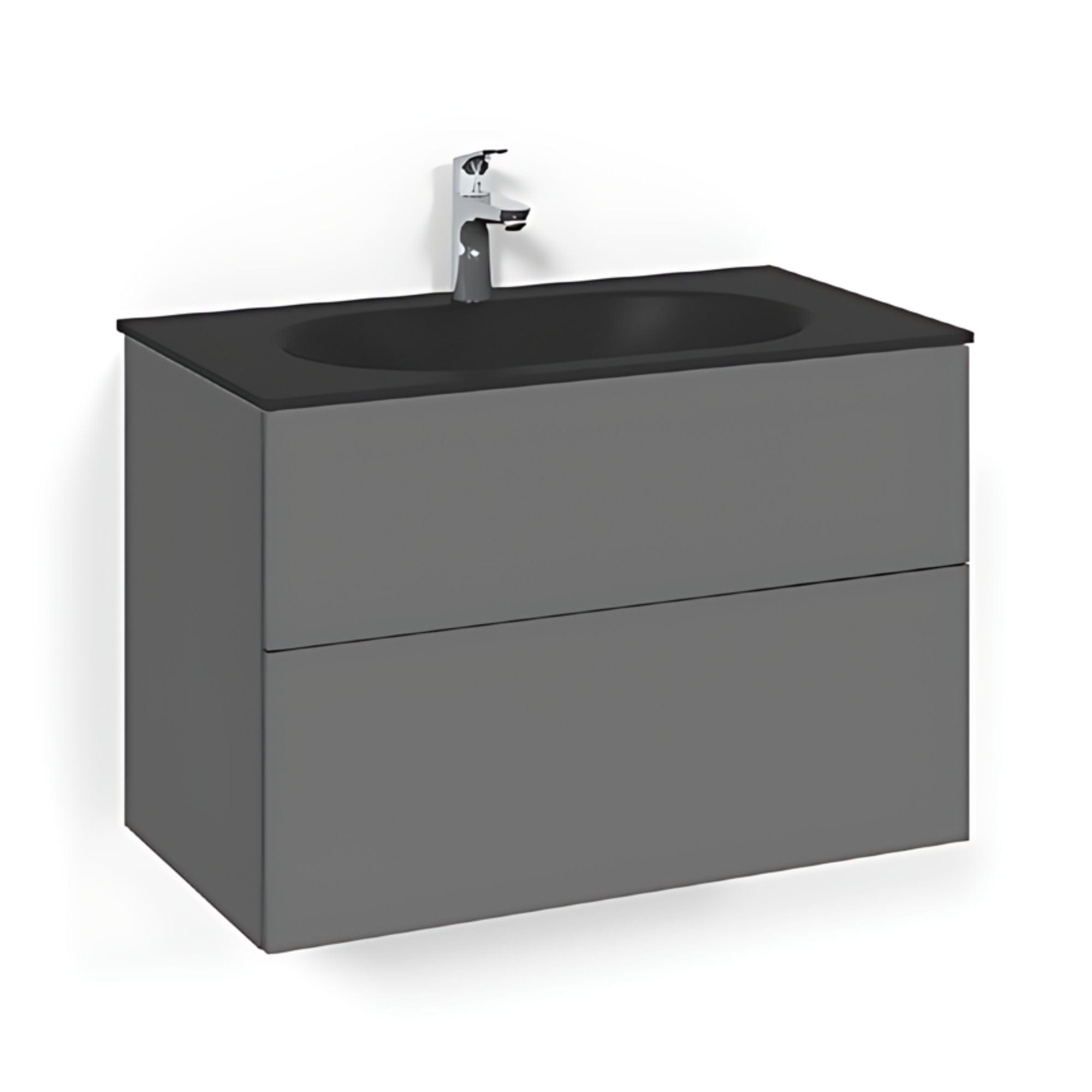 Macro Design CROWN Plain/Push-open Servantskap 2-skuff - med Glasservant Antrasitt / 80cm / Glass Edge svart Macro Design Møbelpakke bad BUN-FSK80APOSG