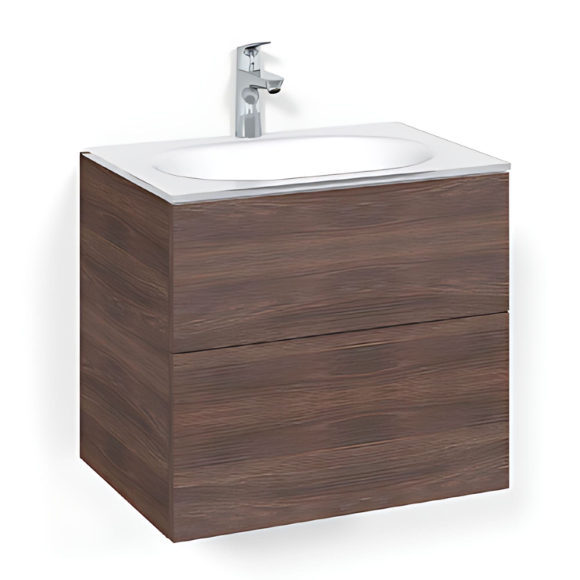 Macro Design CROWN Plain/Push-open Servantskap 2-skuff - med Glasservant Brun ask / 60cm / Glass Edge hvit Macro Design Møbelpakke bad BUN-FSK60BPPG