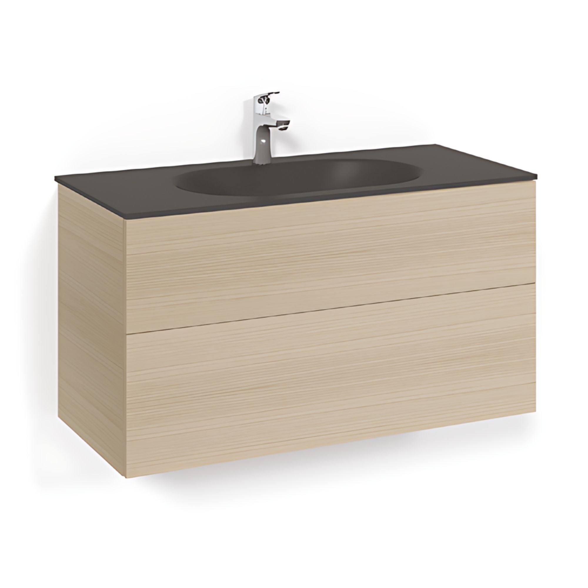 Macro Design CROWN Plain/Push-open Servantskap 2-skuff - med Glasservant Eik / 100cm / Glass Edge svart Macro Design Møbelpakke bad BUN-FSK100EPOSG