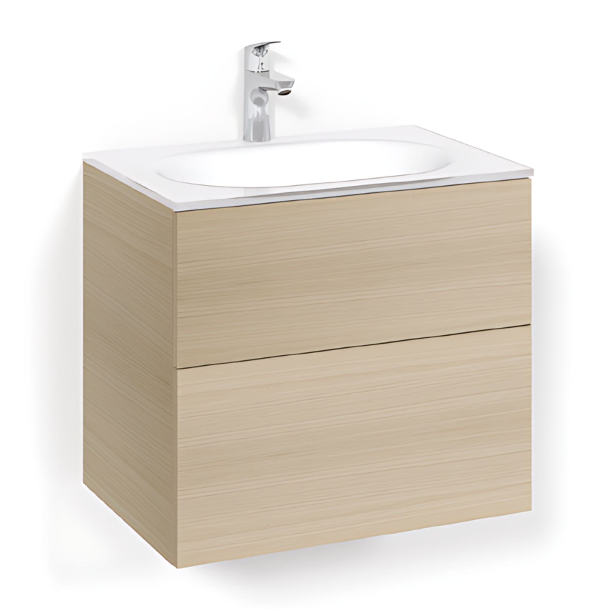 Macro Design CROWN Plain/Push-open Servantskap 2-skuff - med Glasservant Eik / 60cm / Glass Edge hvit Macro Design Møbelpakke bad BUN-FSK60EPPG