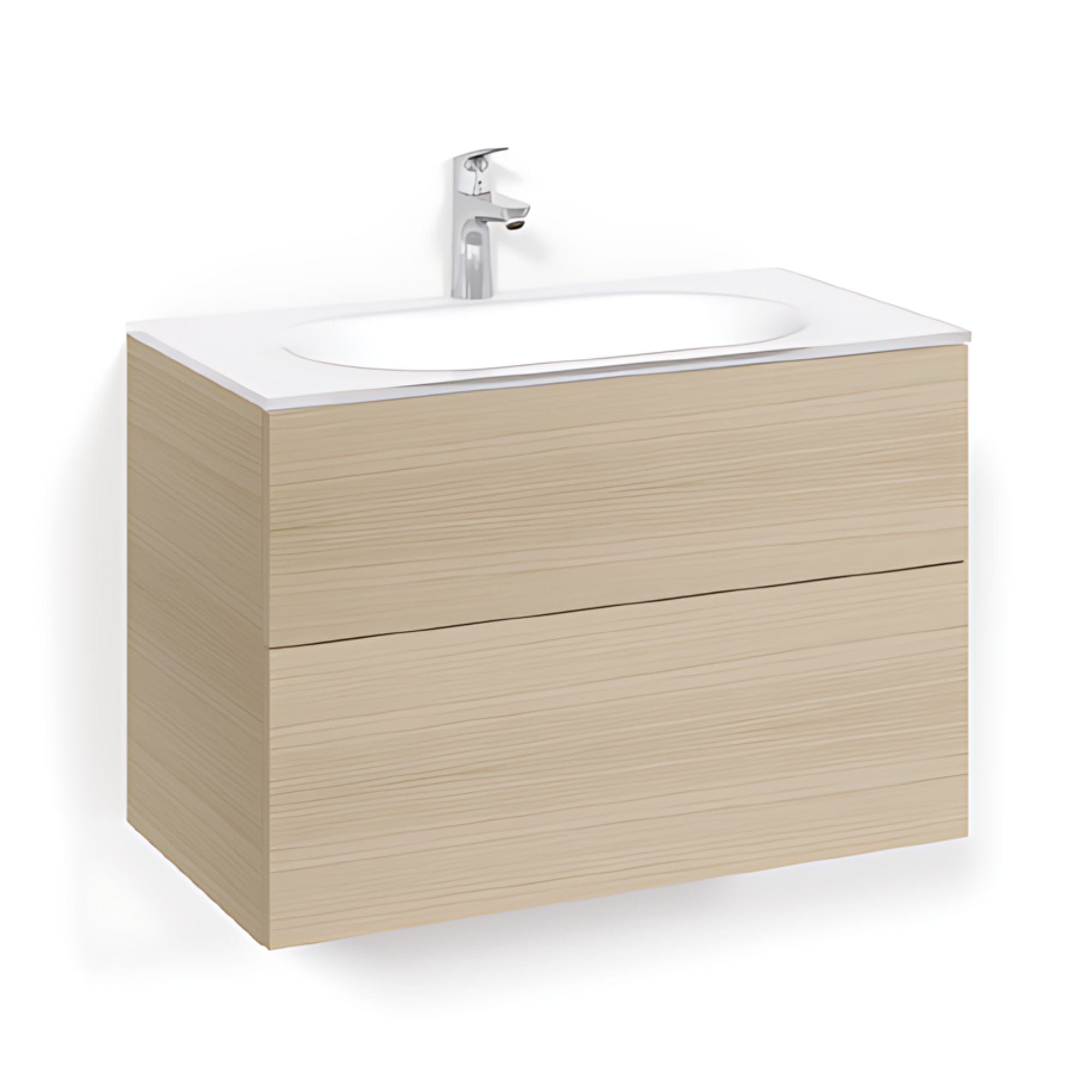 Macro Design CROWN Plain/Push-open Servantskap 2-skuff - med Glasservant Eik / 80cm / Glass Edge hvit Macro Design Møbelpakke bad BUN-FSK80EPOG