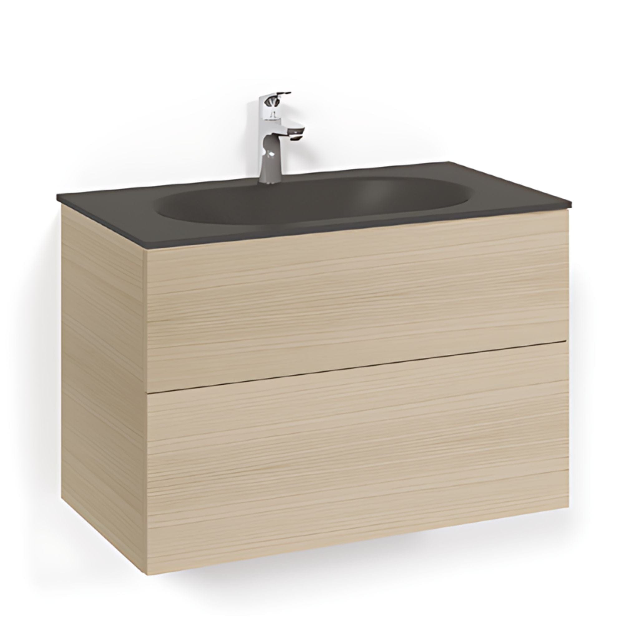 Macro Design CROWN Plain/Push-open Servantskap 2-skuff - med Glasservant Eik / 80cm / Glass Edge svart Macro Design Møbelpakke bad BUN-FSK80EPOSG